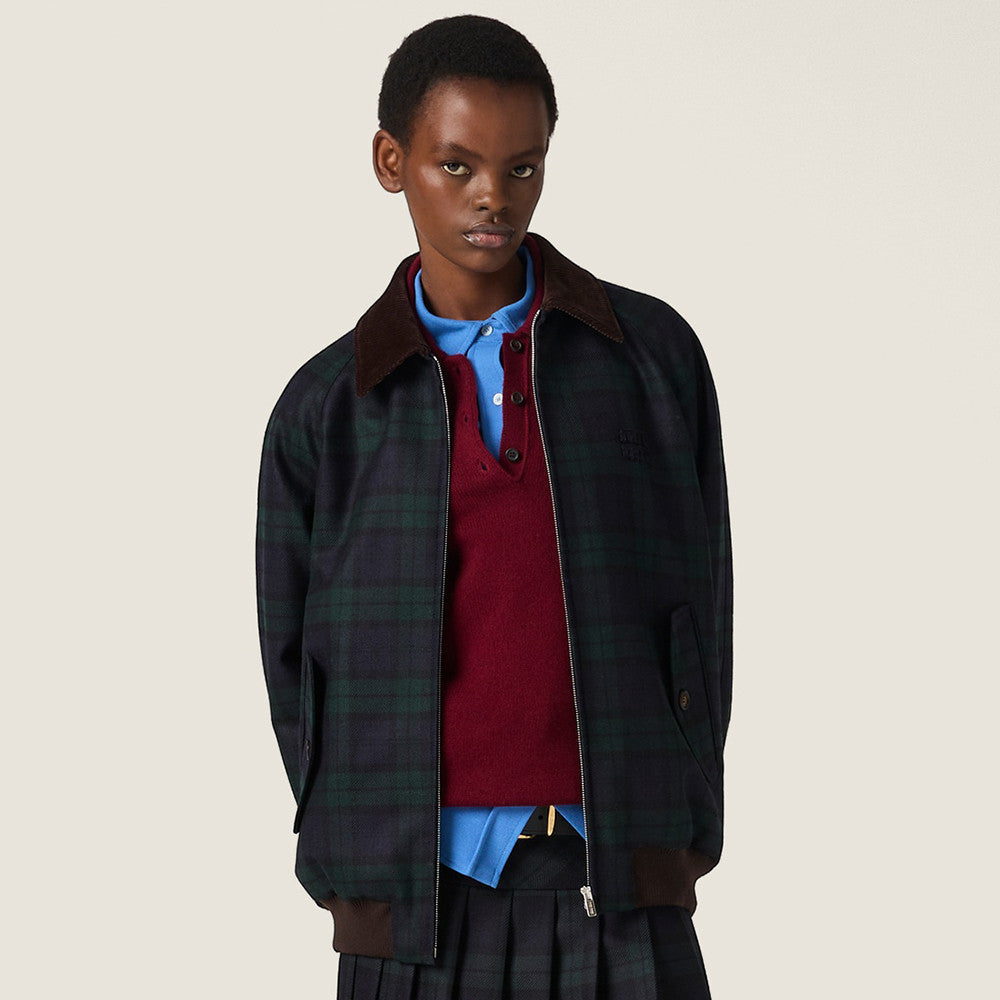 MiuMiu Women's Blue green Checked Twill Blouson Jacket #333542