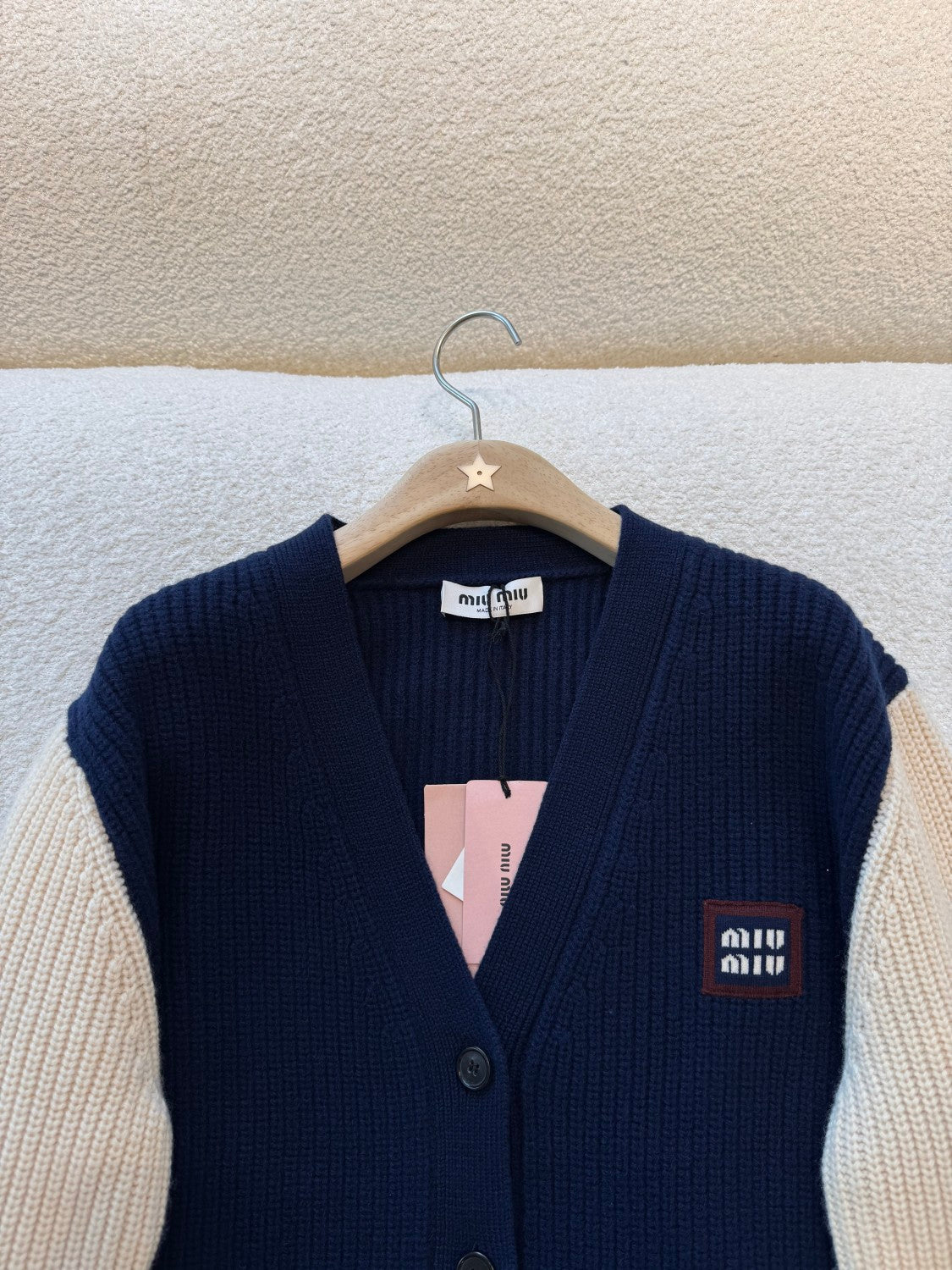 MiuMiu Women's Autumn And Winter Clashing Cashmere Cardigan Colorblocking Retro Knitted Single Breasted Jacket College Style Fashion Exquisite Jacket #81642