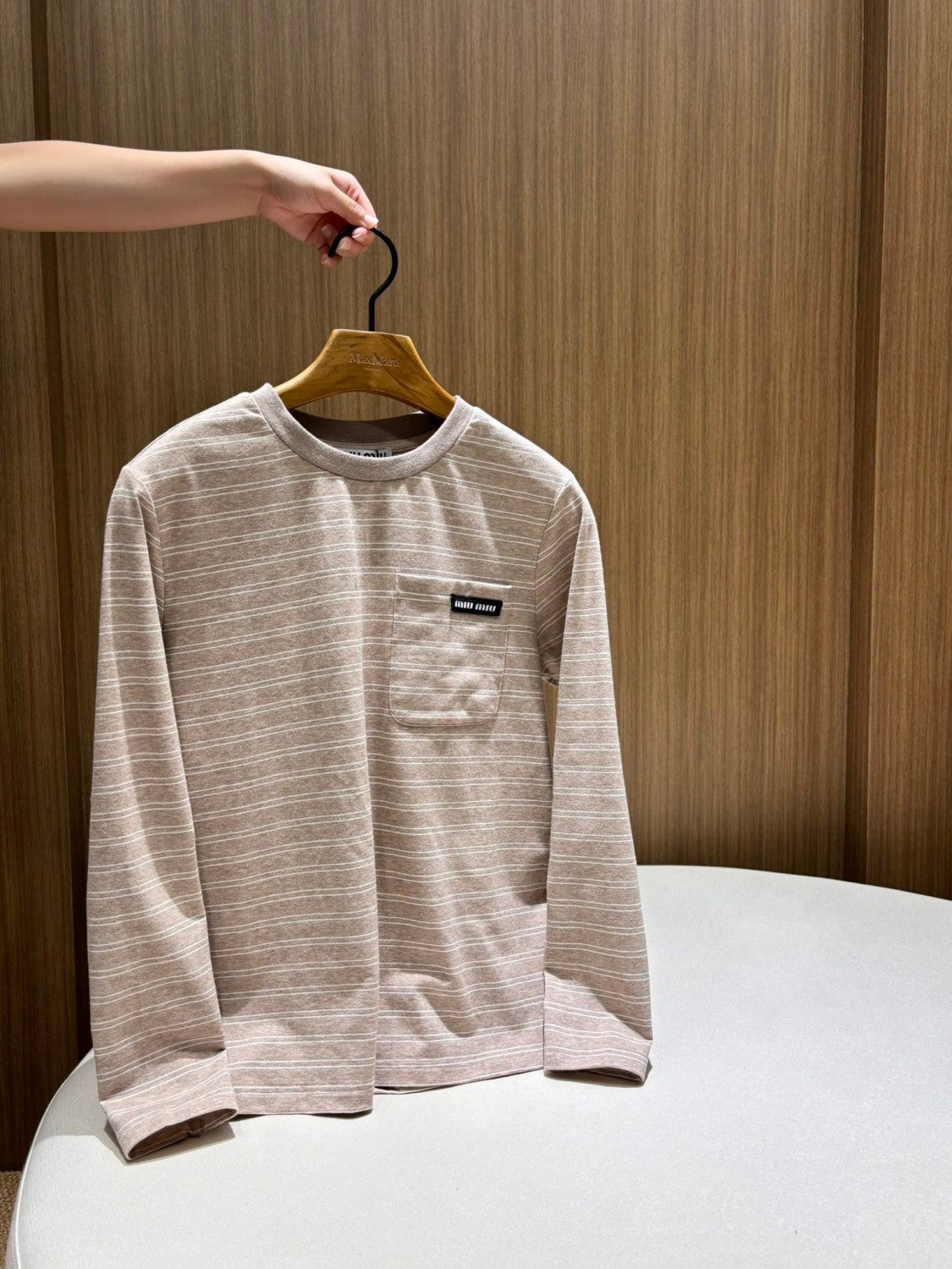 MiuMiu Women's Spring/Autumn Fashion Casual Cotton Plain Weave Knitted Striped Drop Shoulder Sleeve Round Neck Long Sleeve T-Shirt Top #78299