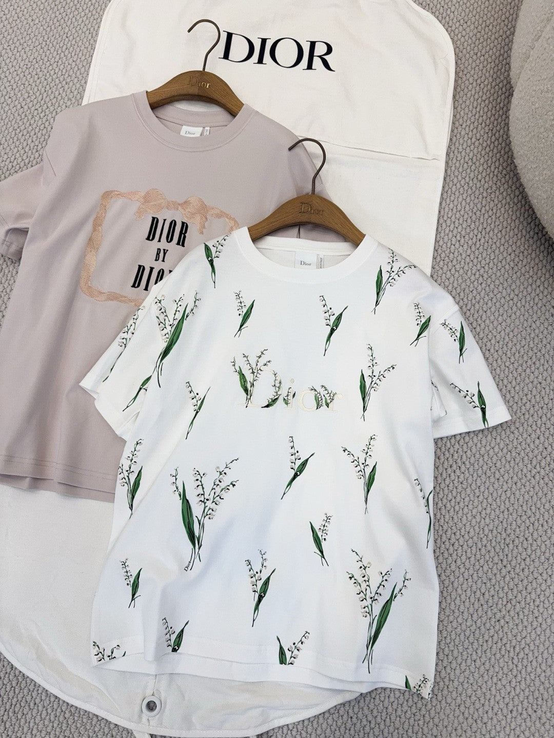 DIOR Oversized T-Shirt White Cotton Jersey with Multicolor Lily of the Valley Motif #377093