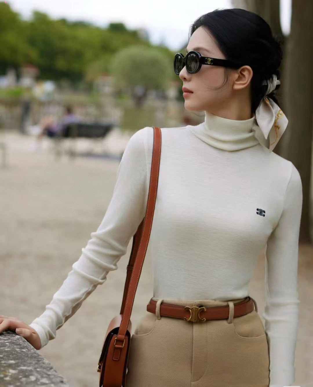 Celine Women's Fall/Winter Fashion Casual High Neck Long Sleeve Logo Mini Label Solid Color Wool Base Layer Sweater #79263