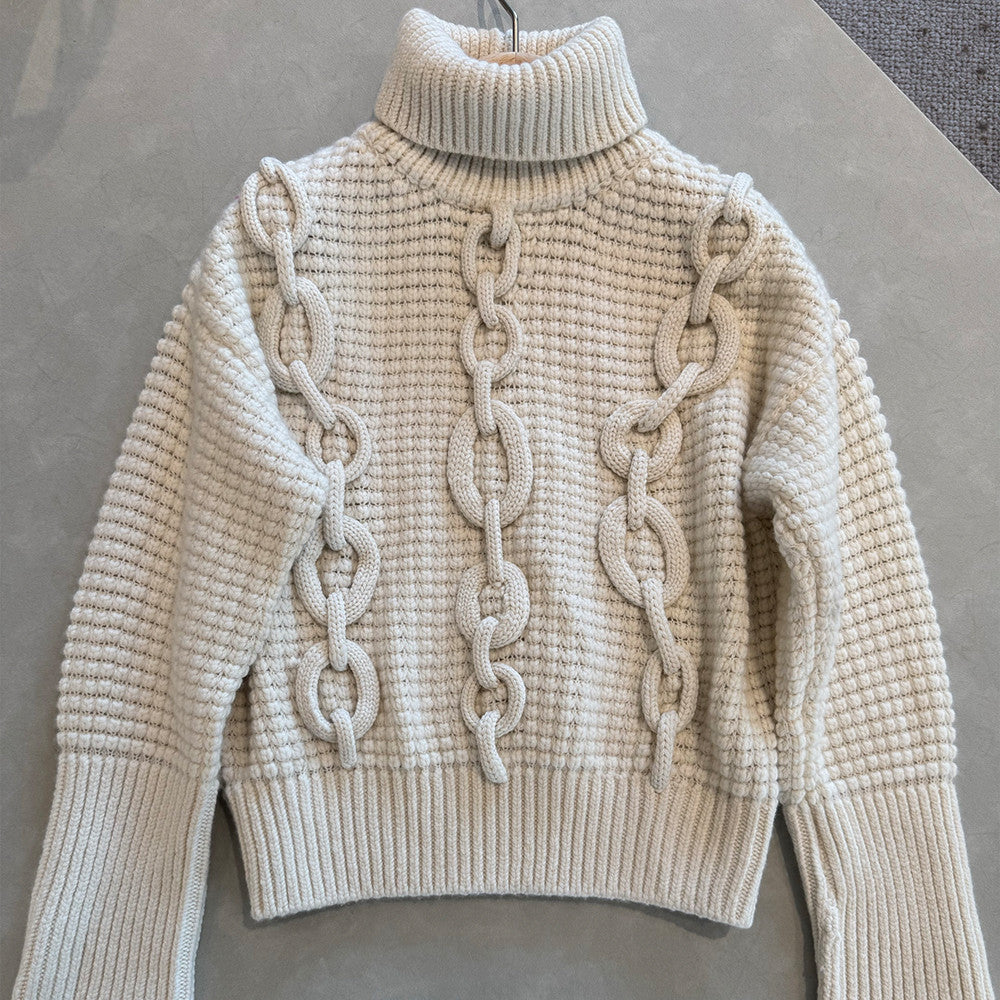 Herm¨¨s Women's 3D Embellished Knitted Turtleneck Sweater #328888