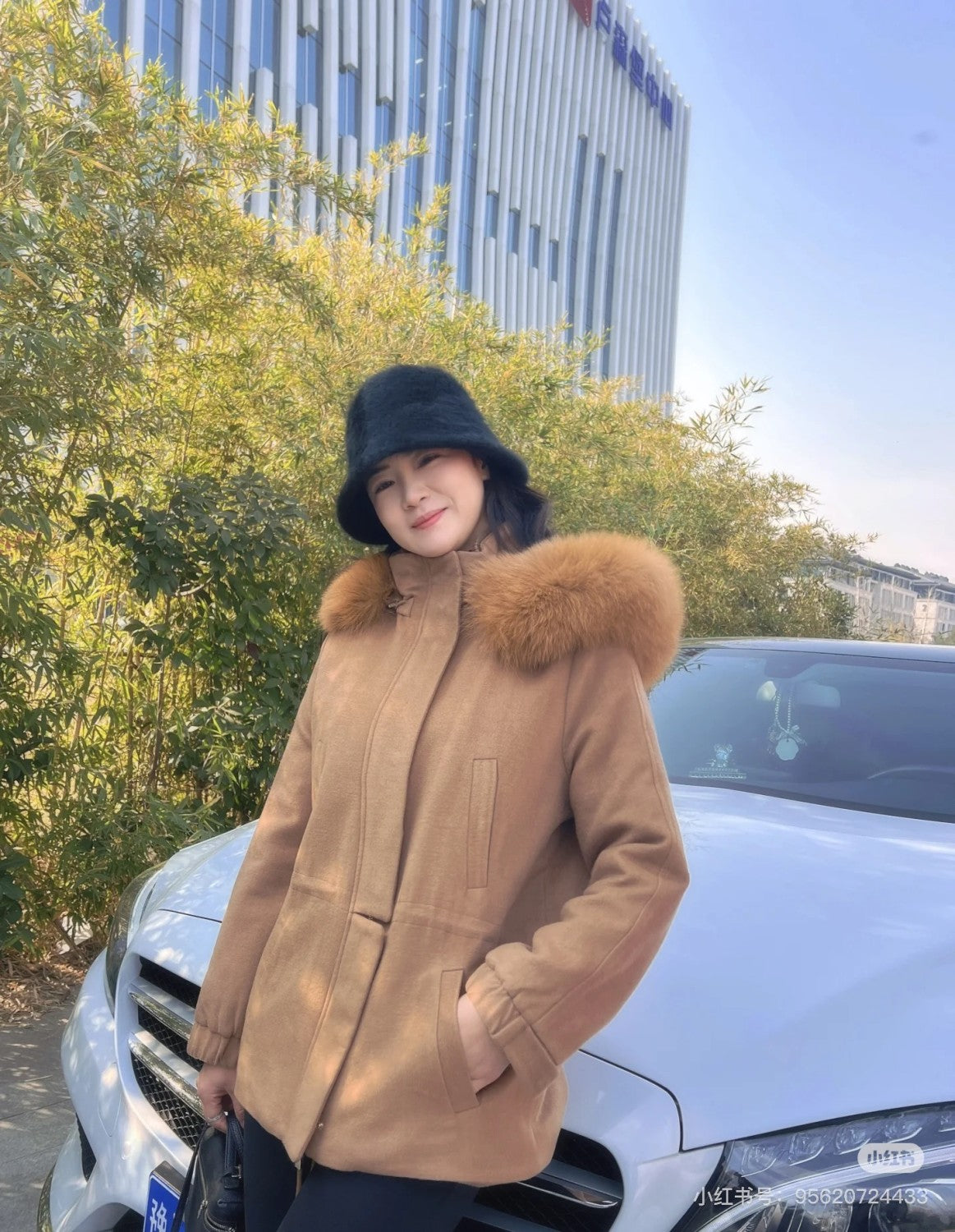 Loro Piana Lcery Short Women's Ski Jacket Furry Collar Warm Fashion Long Sleeve Jacket Elegant Temperament Loose Casual Coat  Ngvp #2418
