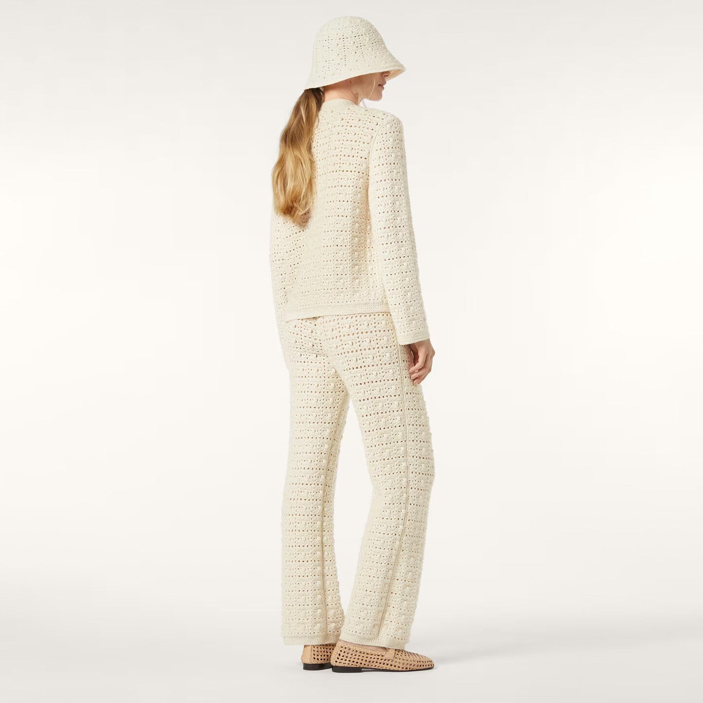 Loro Piana Women's Spring/Fall Fashion Casual Crew Neck Single Button Knit Pocket Jacket Plaid Knit Straight Leg Casual Pants Suit Set #78869