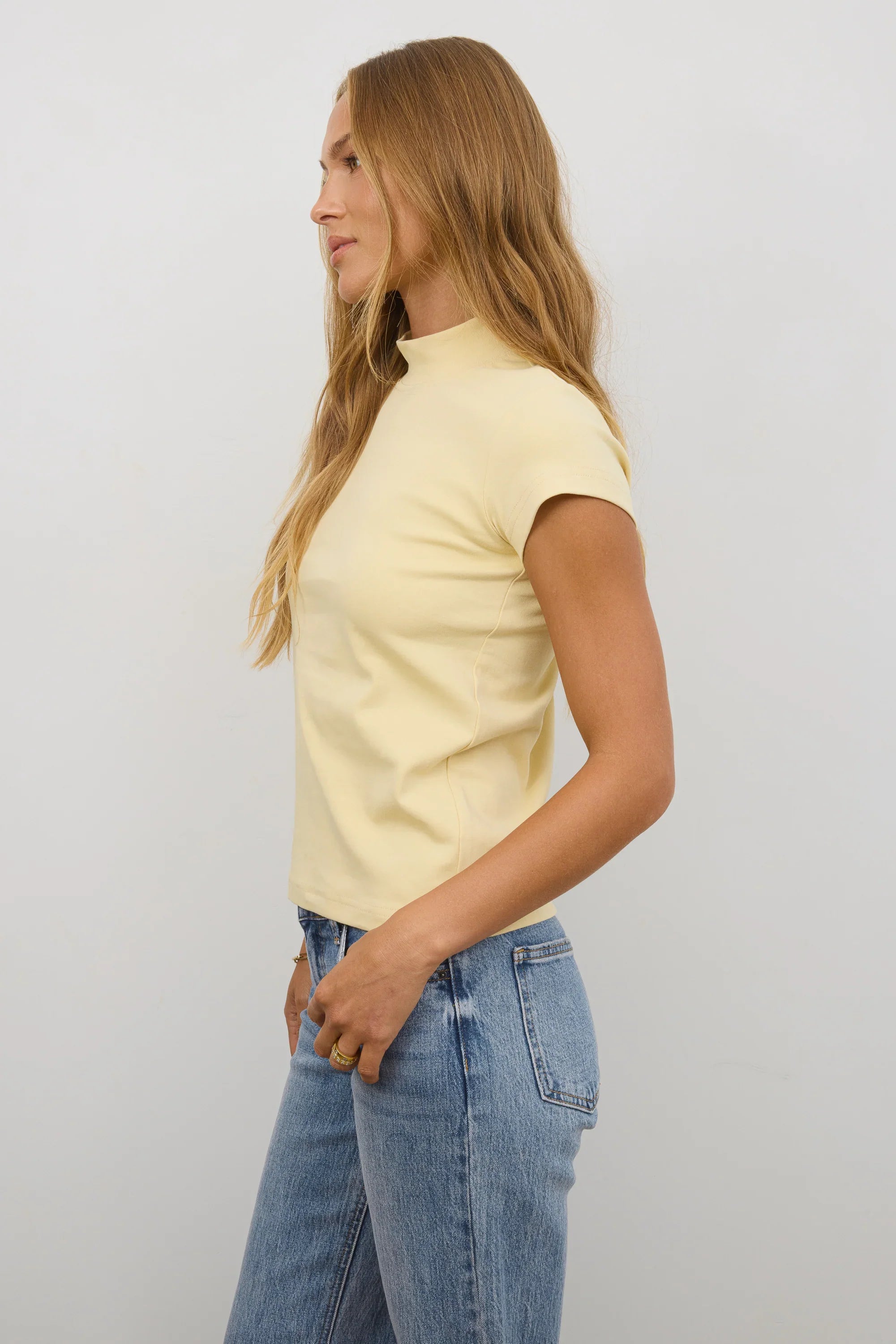 Marley Mock Neck Tee in Yellow