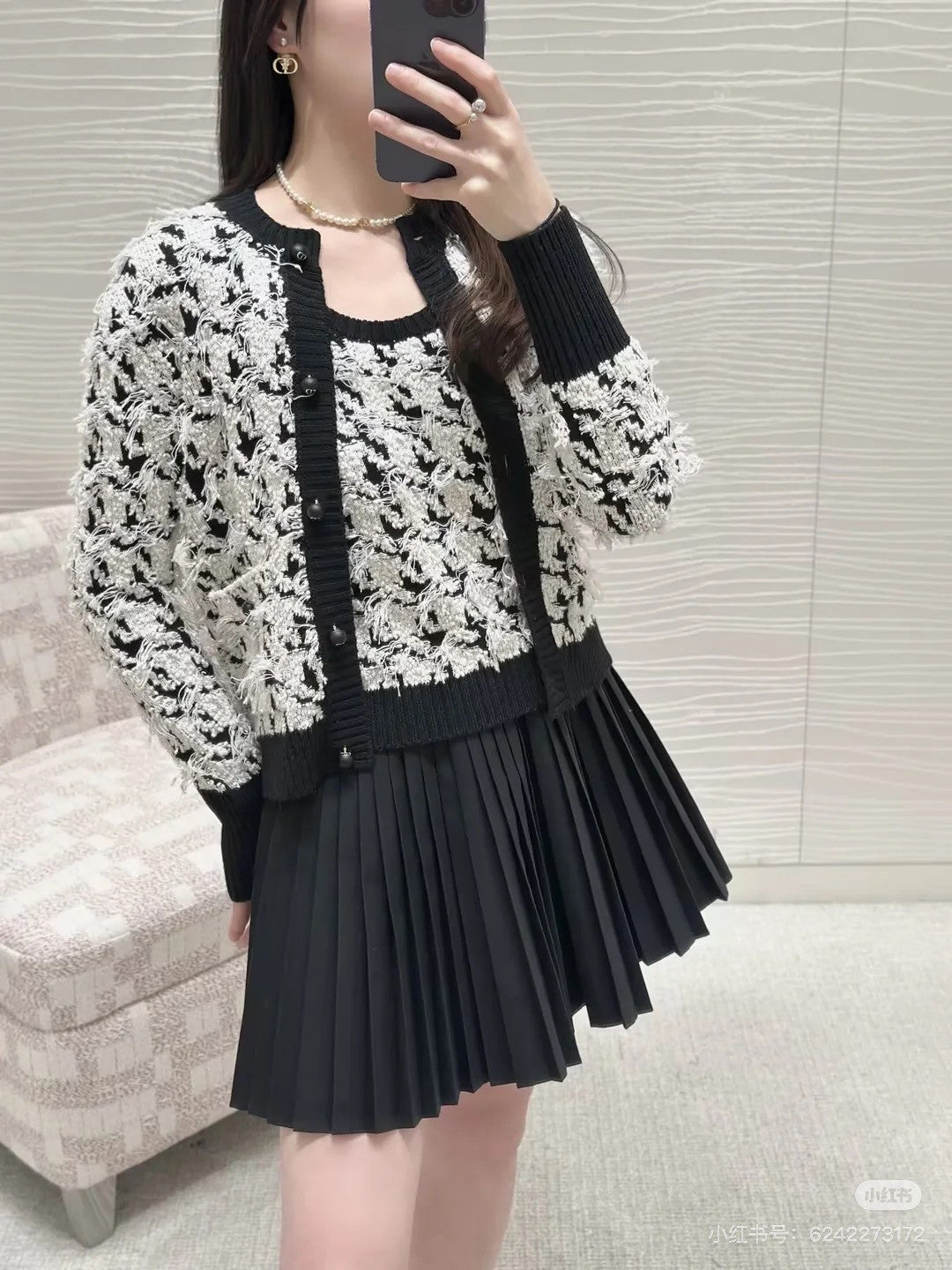 Dior Top -quality Version Houndstooth Two-piece Cardigan #307250