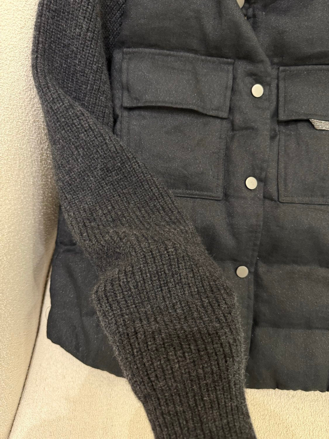 Brunello Cucinelli Women's Autumn And Winter Linen Goose Down Jacket 100% Wool Knit Sleeve Sequins Accessories Single Breasted Jacket Ngvp #2648