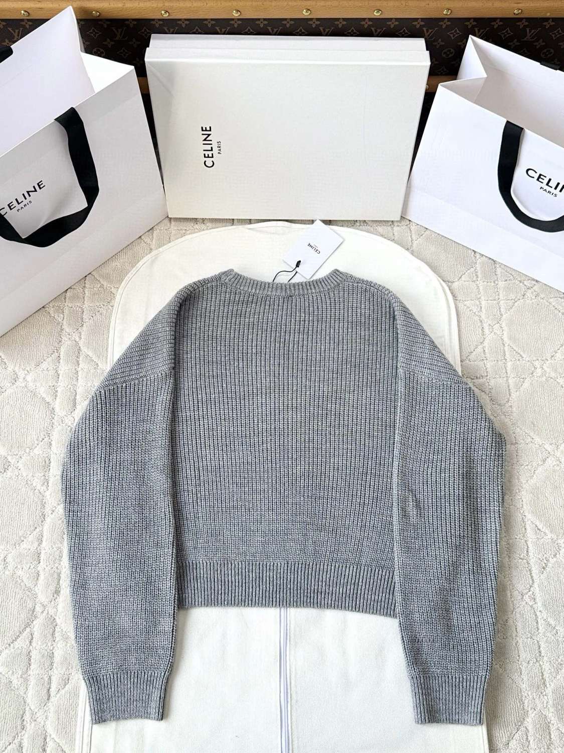 Celine Women's Spring/autumn Fashion Casual Solid Color Loose Logo Knitted Sweater With Round Neck Pullover Sweater #78331