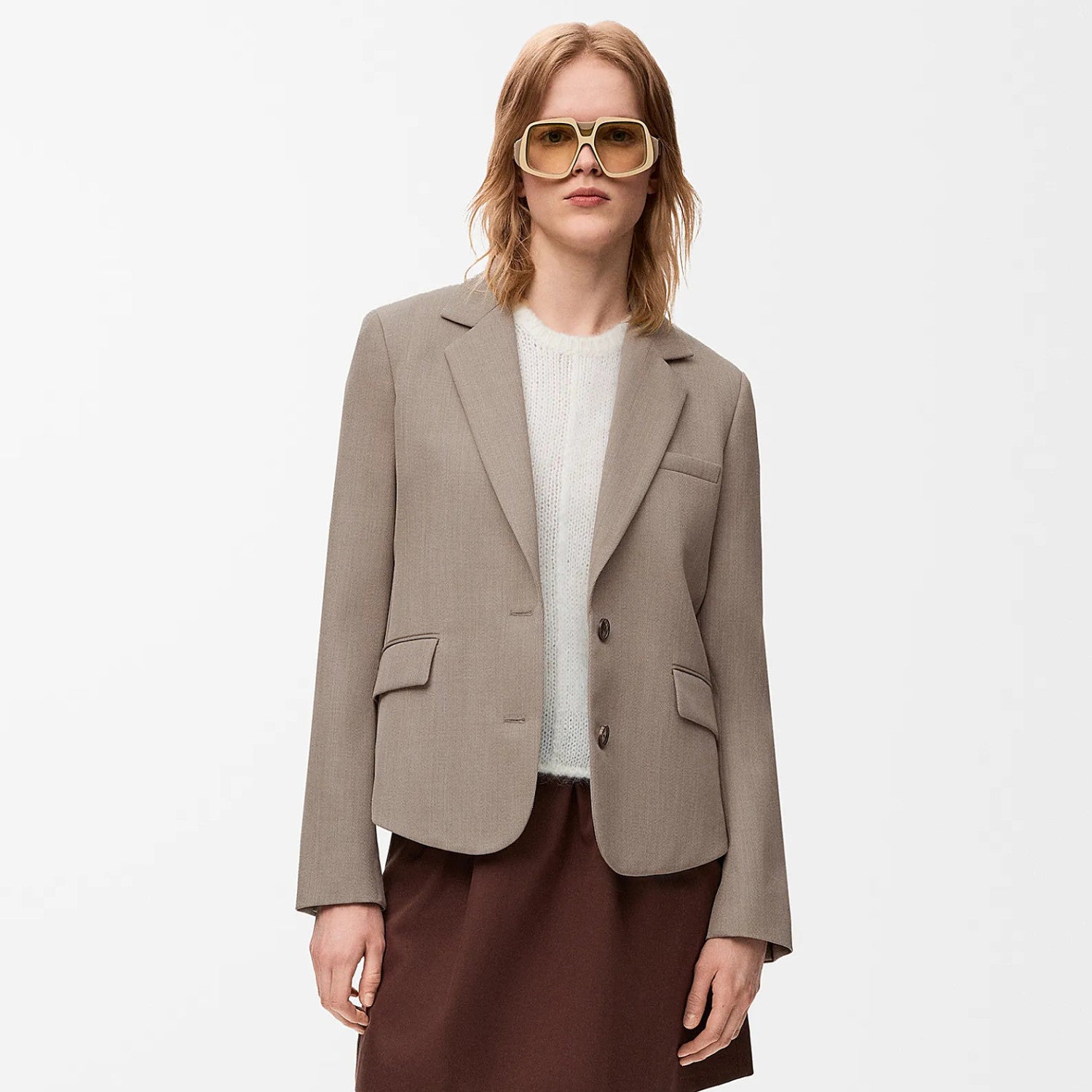 Loewe Women's Spring/fall Classic Solid Color V Neck Single Button Long Sleeve Blazer Paired With Solid Color Elastic Waist Straight Leg Suit Pants Suit Set #79228