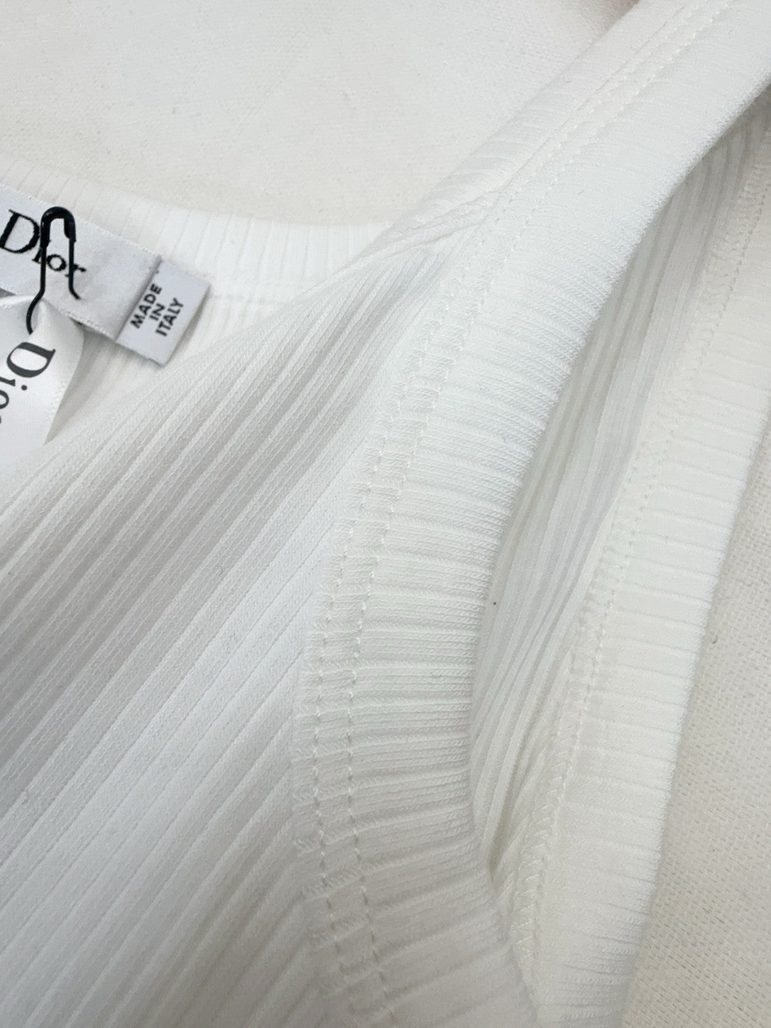 DIOR Tank Top Ecru Ribbed Cotton and Linen Jersey #376143