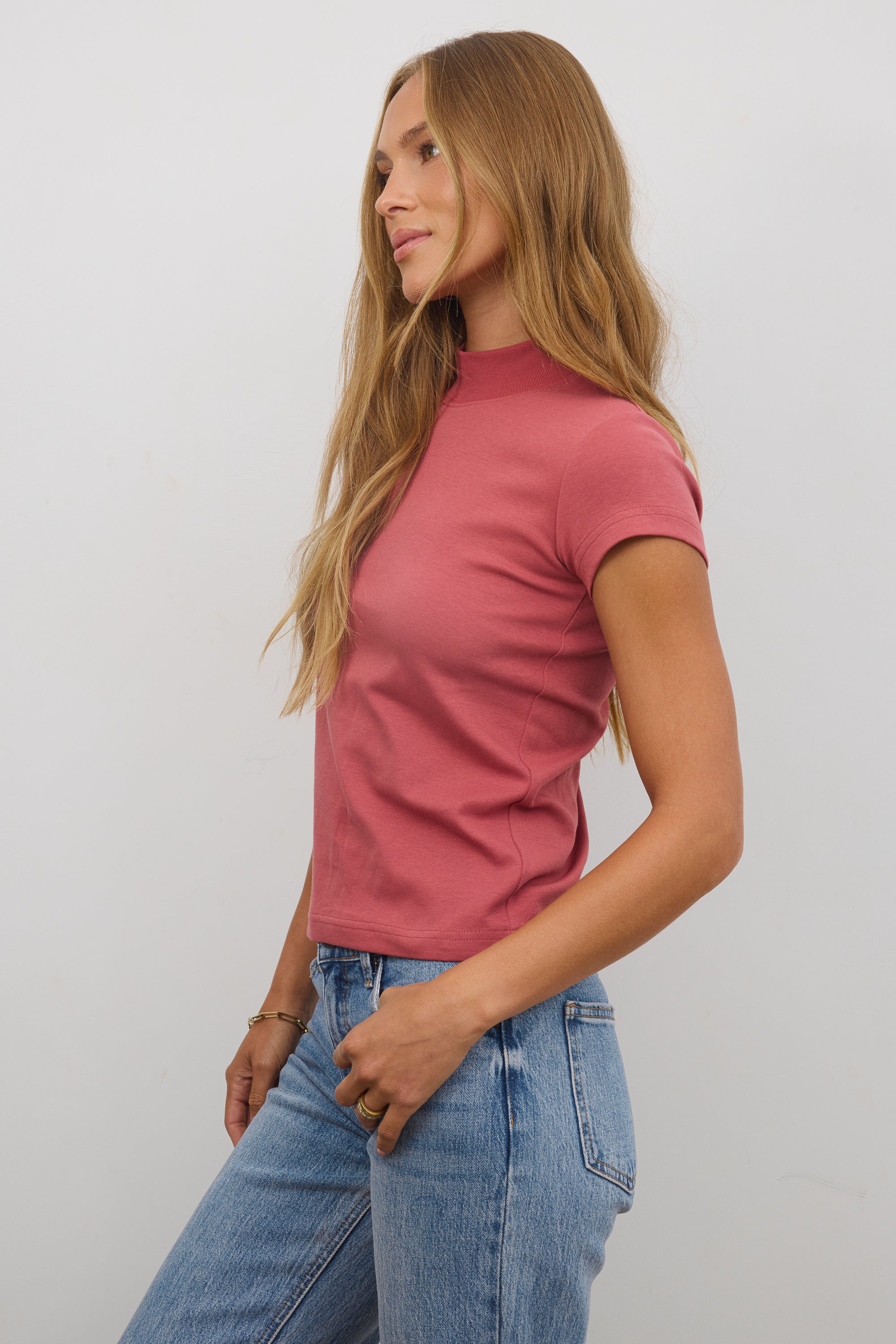 Marley Mock Neck Tee in Berry