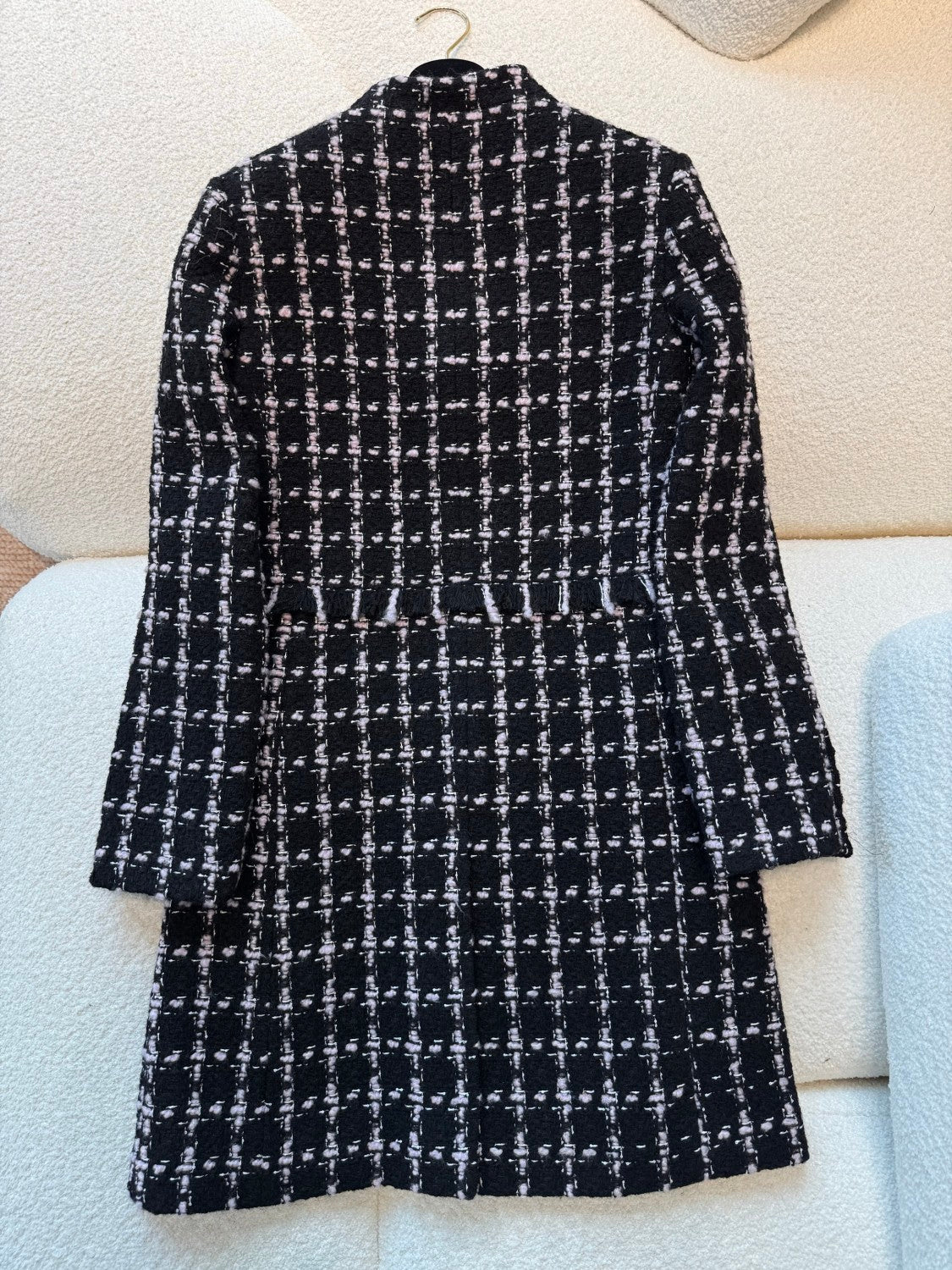 Chanel Women's Fall/Winter Checkered Stand Collar Wool Blend Button-Up Multi-Color Long Coat Jacket Ngvp #2559