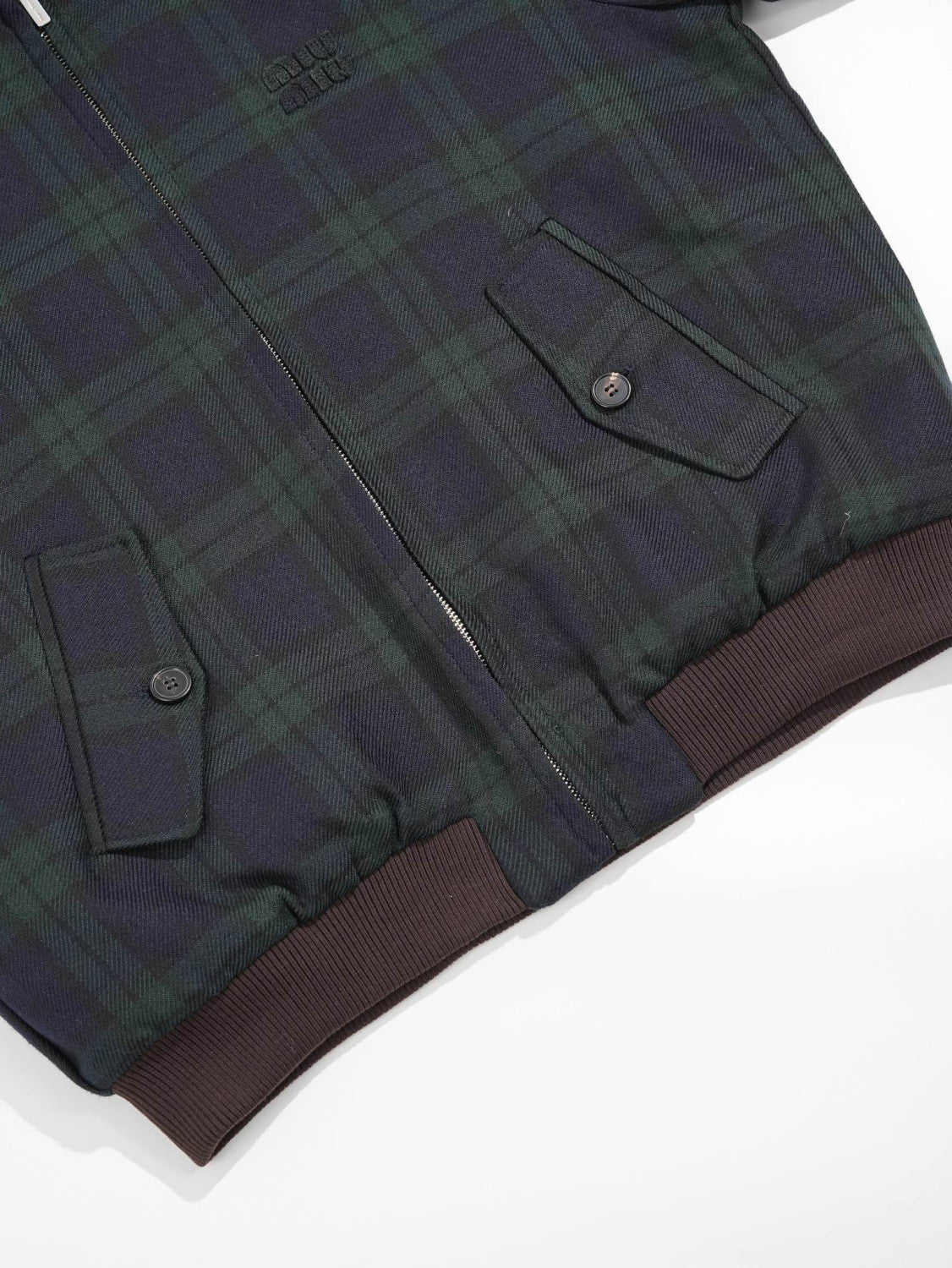 MiuMiu Women's Blue green Checked Twill Blouson Jacket #333542