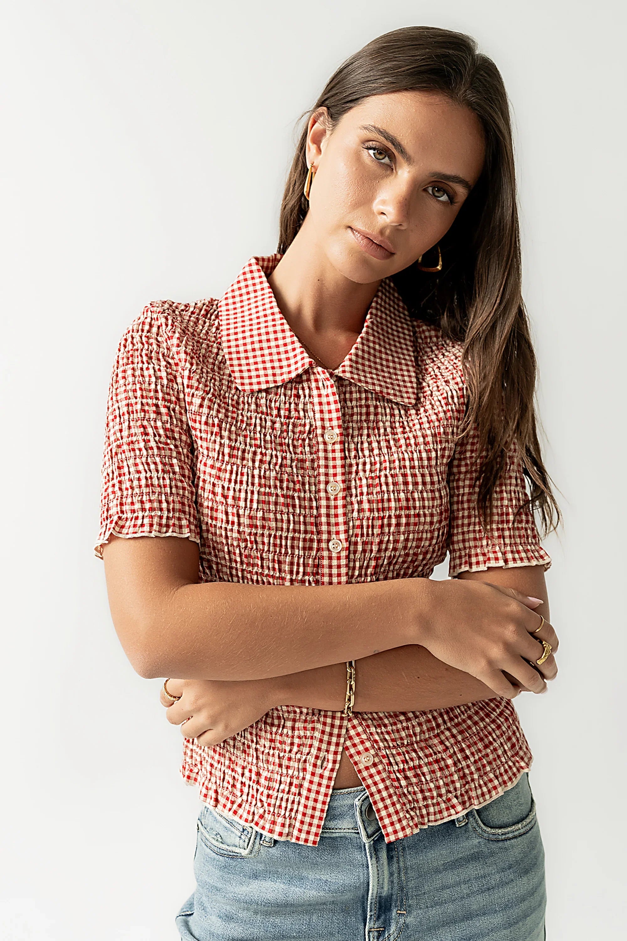 Connie Gingham Blouse in Red