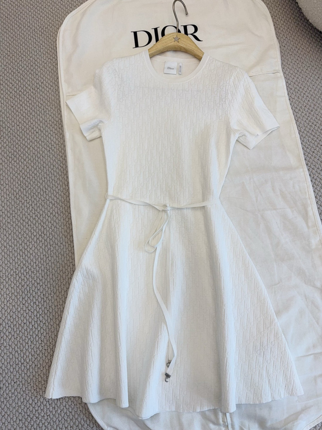 DIOR Short Belted Dress Ecru Dior Oblique Technical Jacquard #377958