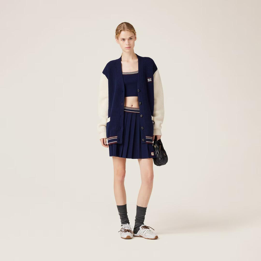 MiuMiu Women's Autumn And Winter Clashing Cashmere Cardigan Colorblocking Retro Knitted Single Breasted Jacket College Style Fashion Exquisite Jacket #81642