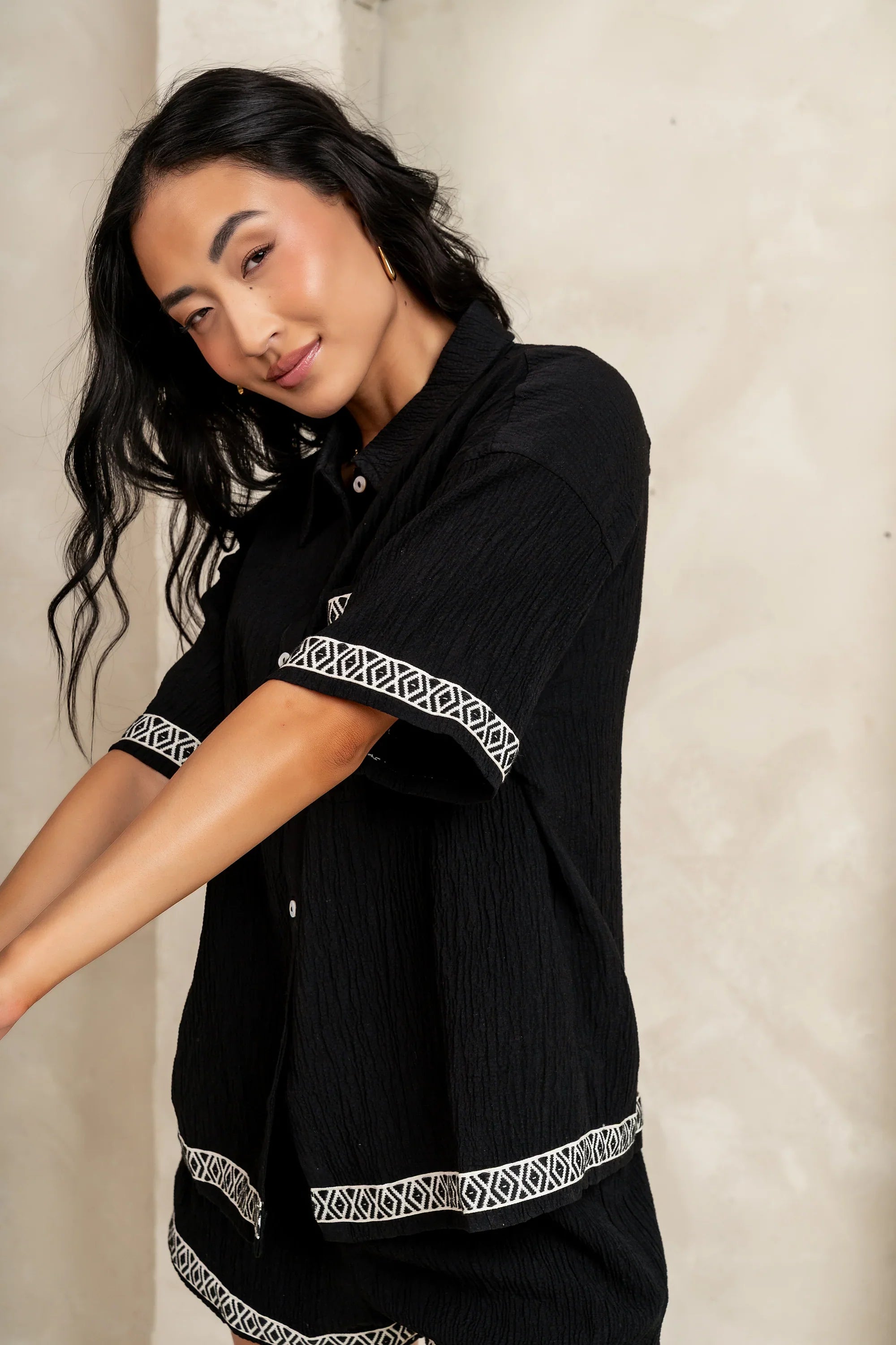 Charley Abstract Button Up in Black