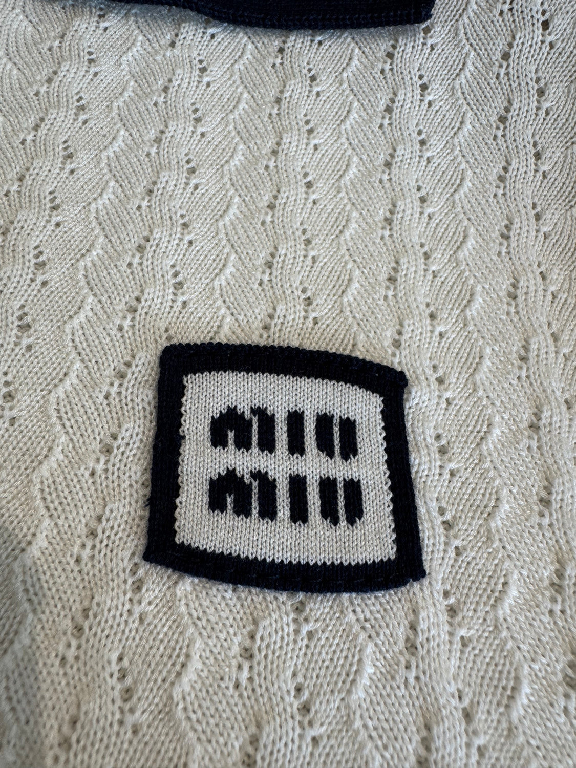 MiuMiu Fw25 Contrast Color Hollow Pullover Polo Shirt #334131