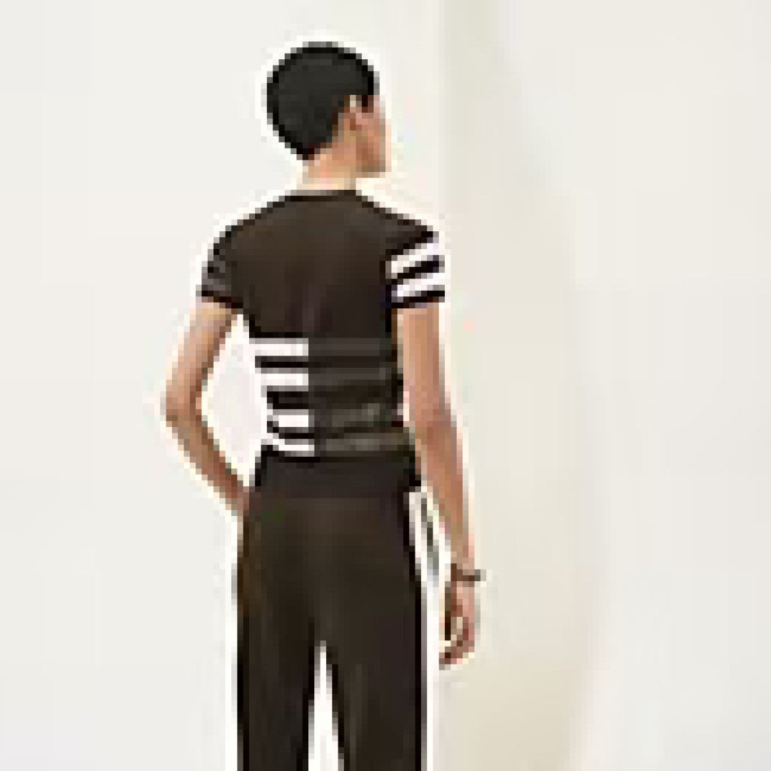 Hermes Women's Spring And Summer Cashmere Knitted T-shirt Round Neck Short-sleeved Color Collision Striped Polka Dot Short Knitted Sweater Bottoming Sweater Ngvp #2473