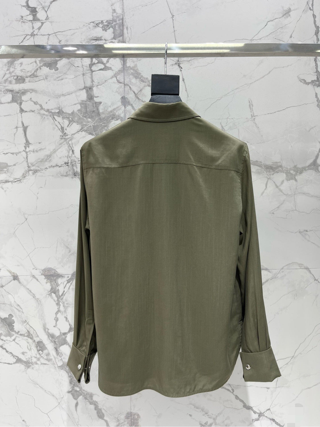 Saint Laurent Women's Lapel Embroidered Pocket Logo Shirt #333271