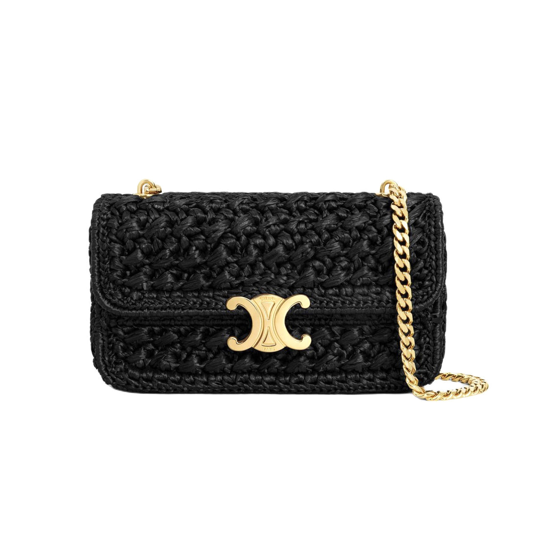 Celine TRIOMPHE Women's Monogrammed Gold Buckle Raffia Woven Solid Color Crossbody Shoulder Bag Bags #76673