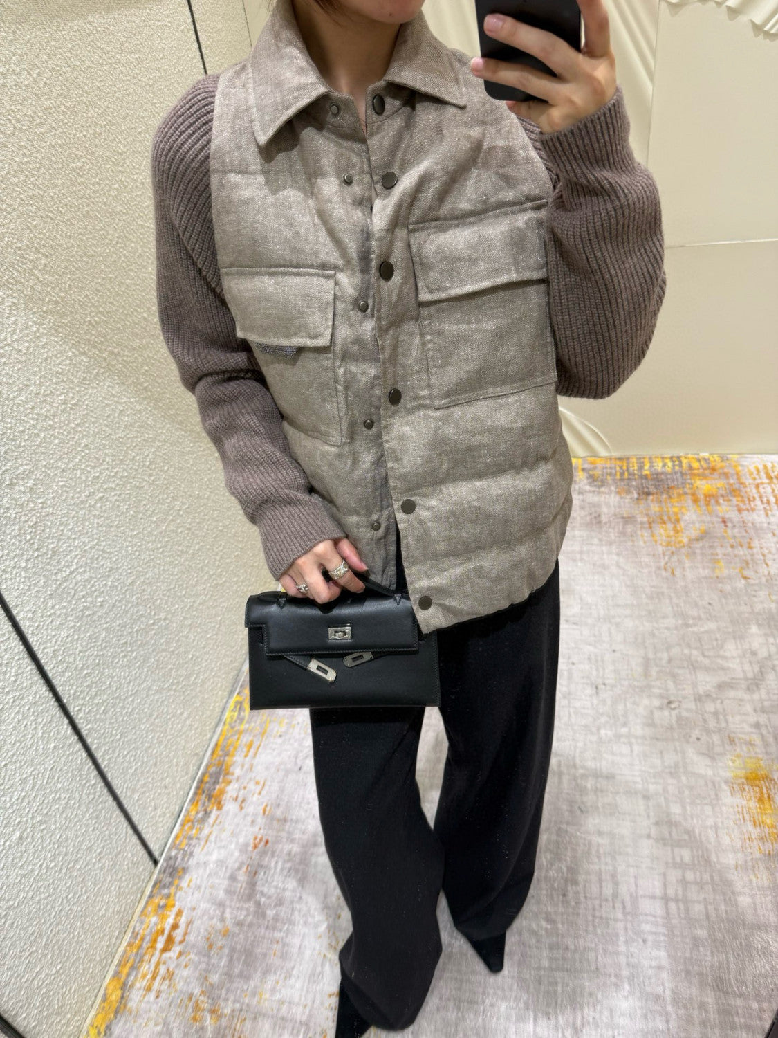 Brunello Cucinelli Women's Autumn And Winter Linen Goose Down Jacket 100% Wool Knit Sleeve Sequins Accessories Single Breasted Jacket Ngvp #2648