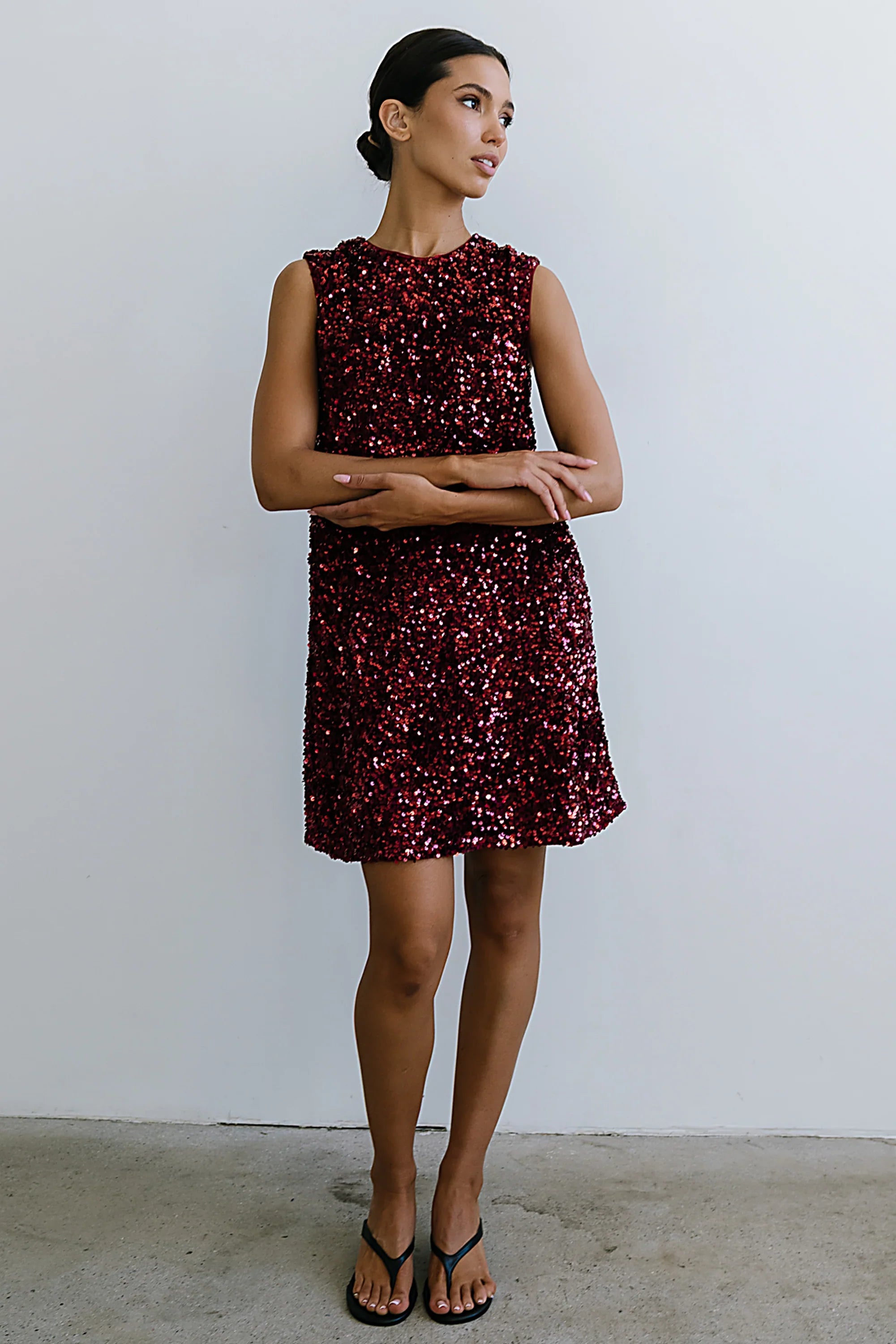 Bessie Sequin Mini Dress in Burgundy