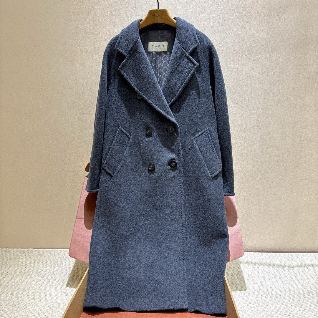 MaxMara Women's Fall/Winter Fashion Classic Solid Color V Neck Single Breasted Long Sleeve Mid Length Coat Jacket #79426