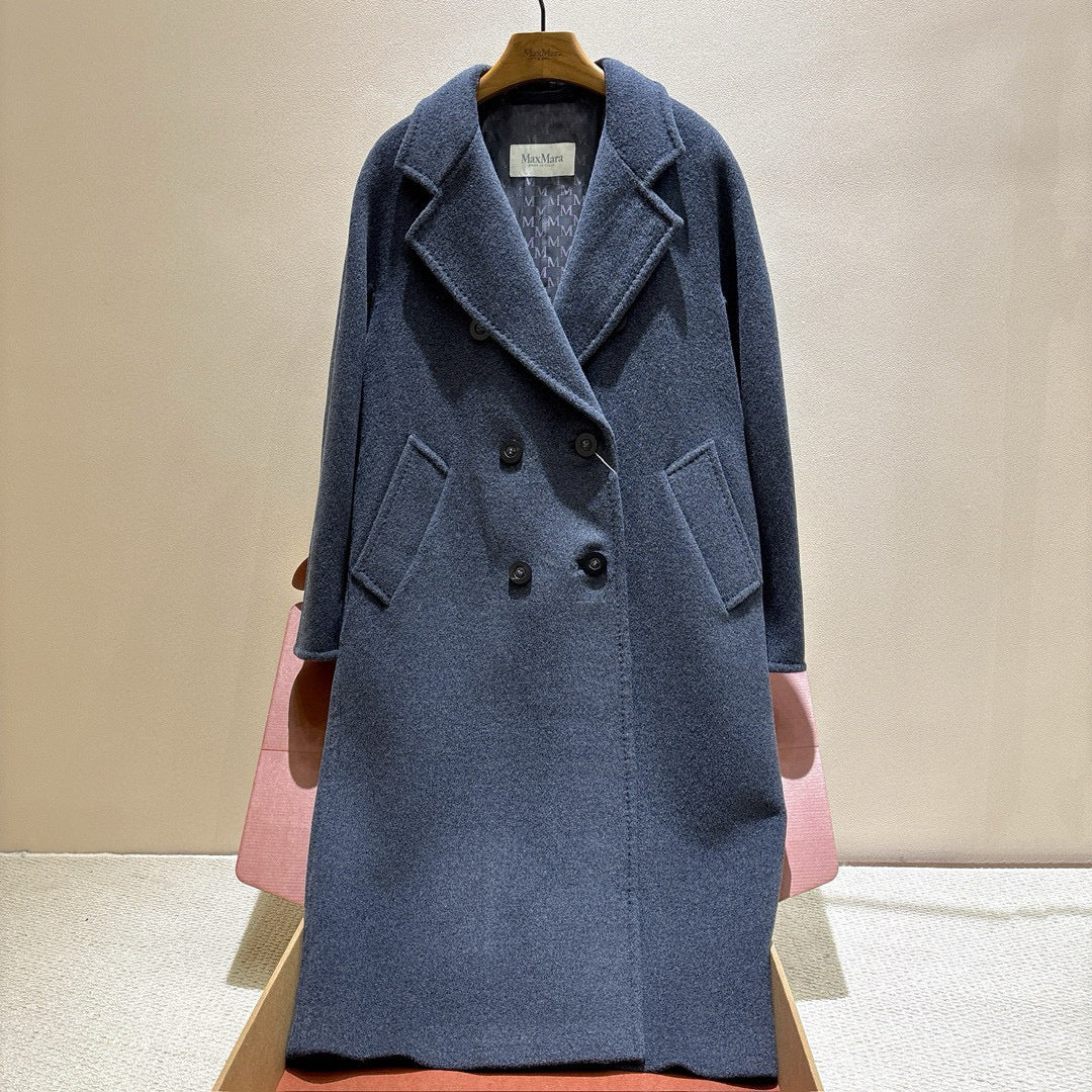 MaxMara Women's Fall/Winter Fashion Classic Solid Color V Neck Single Breasted Long Sleeve Mid Length Coat Jacket #79426