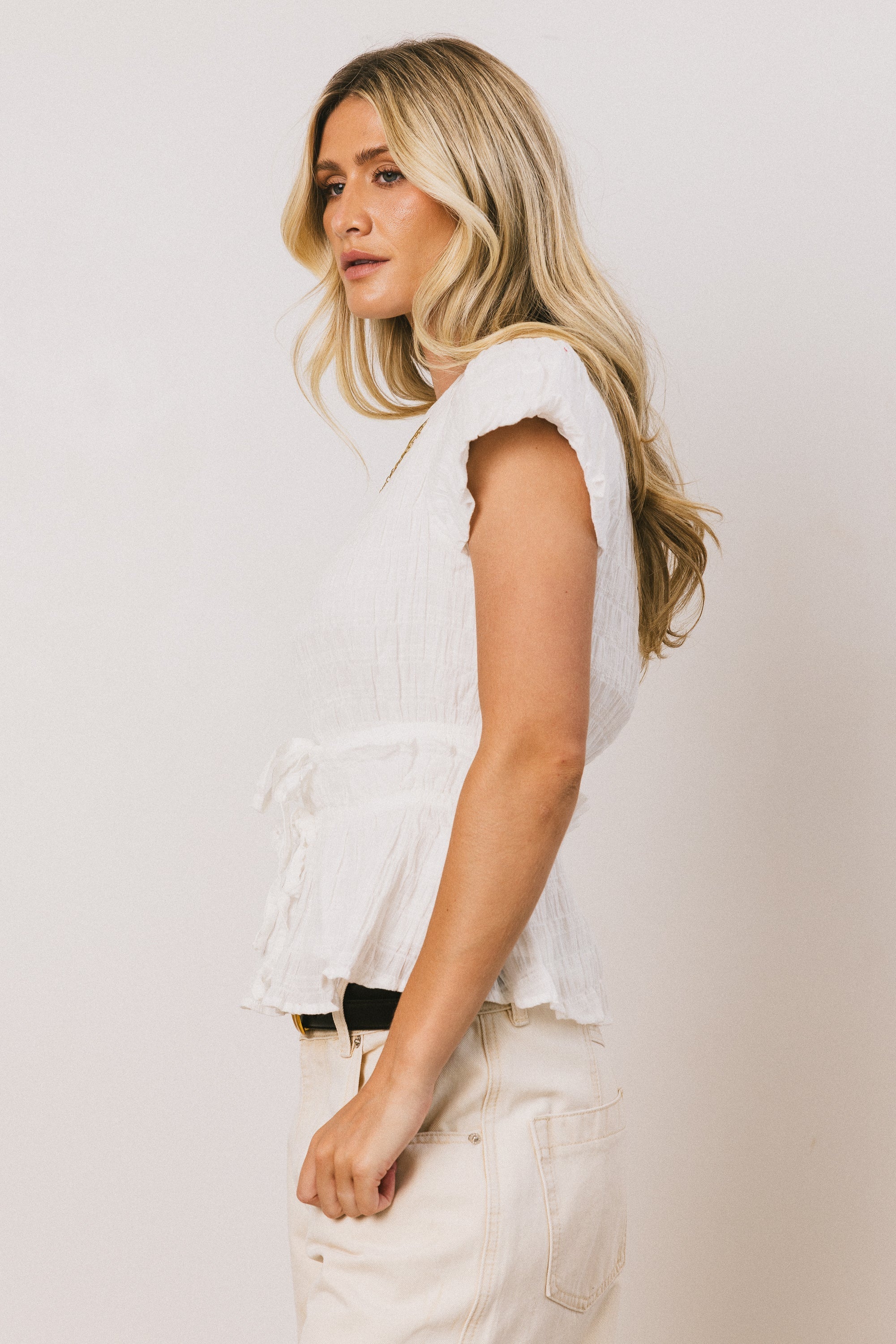 Anya Textured Blouse in Off White