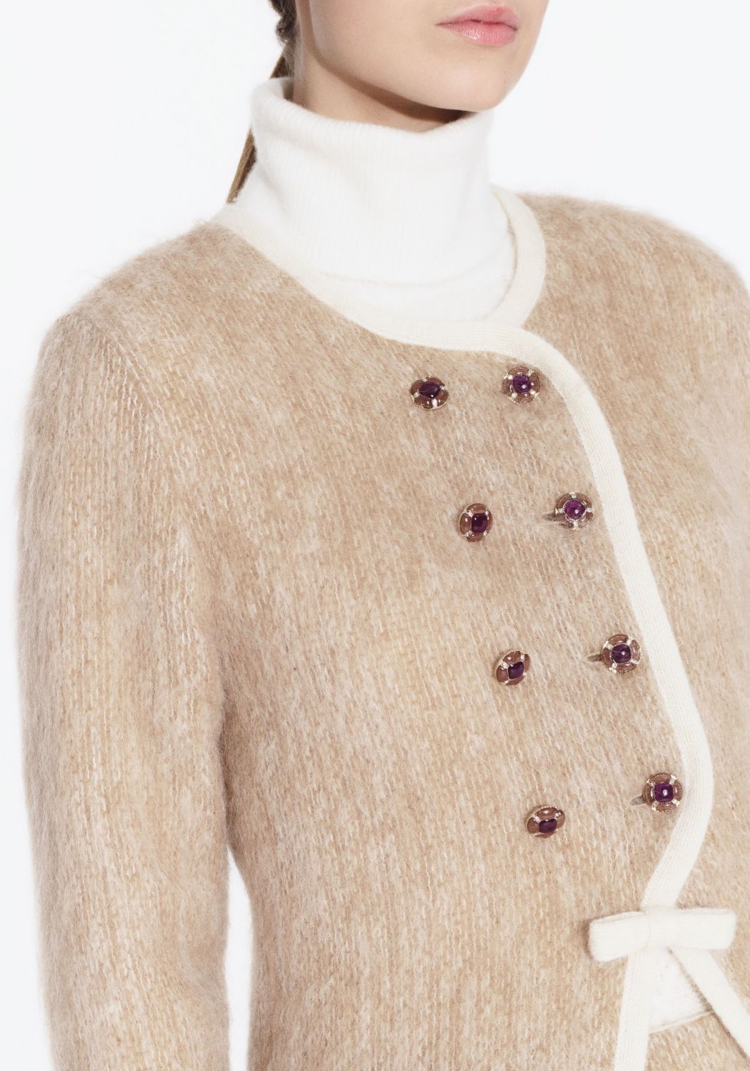 Chanel Jacket Skirt Mohair Wool Beige White #334402