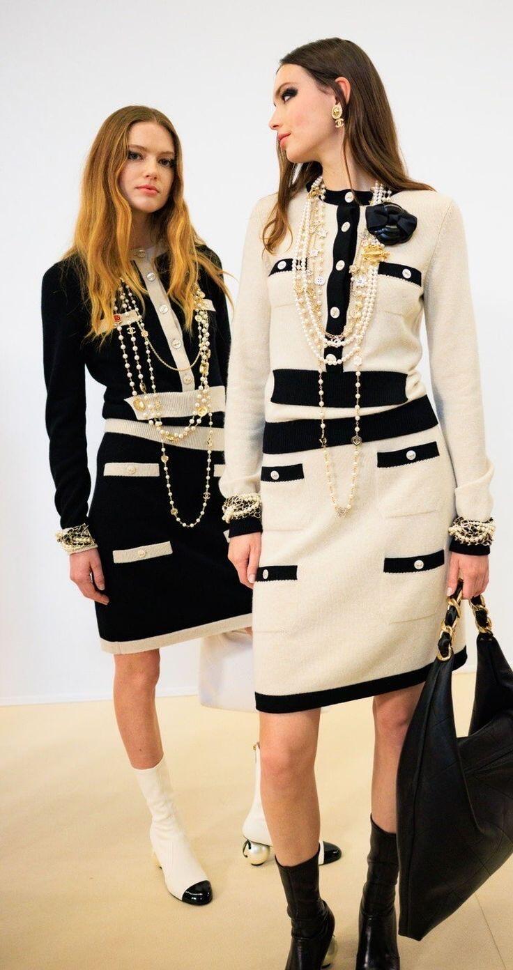 Chanel Women's Color-Blocked Round-Neck Button-Up Long-Sleeve Cashmere Cardigan Spring/Fall High-Street Skirt Suit Set Ngvp #2711