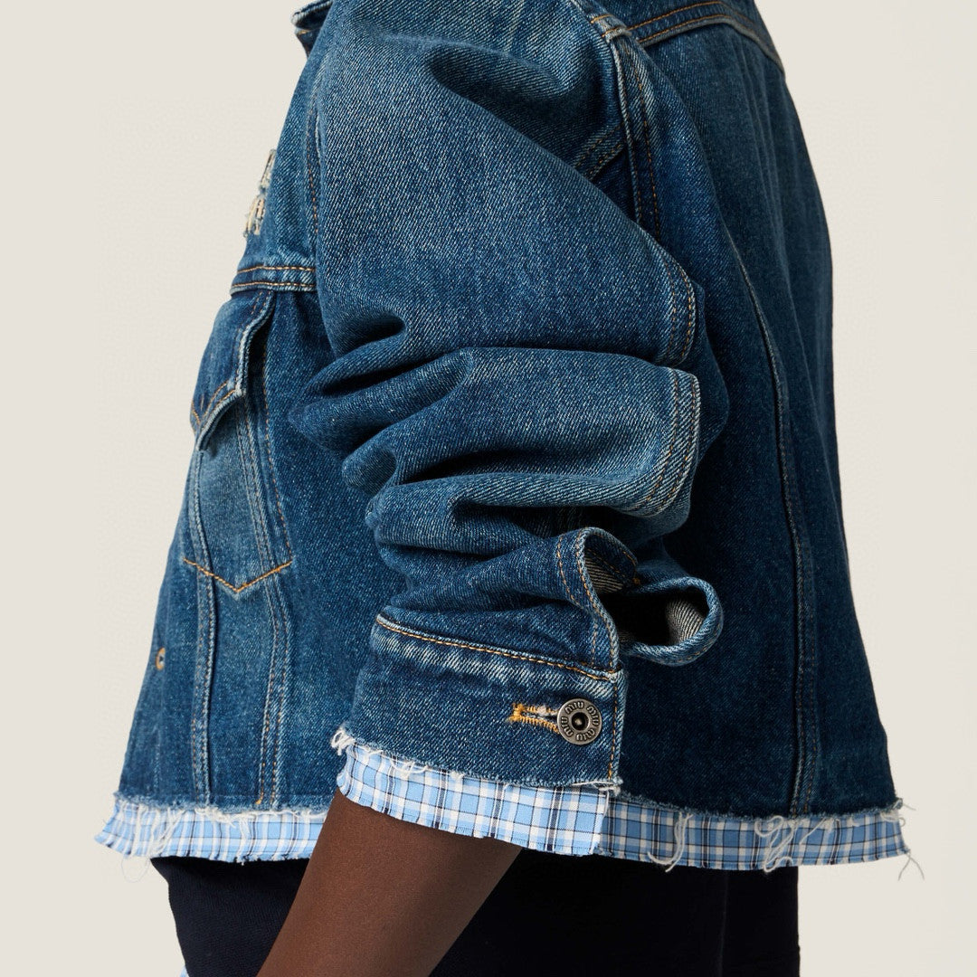 MiuMiu Women's Spring/Fall Fashion Casual Lapel Single-Breasted Patchwork Denim Jacket #78836