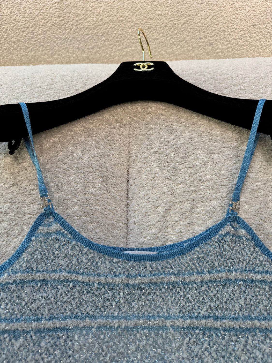 Chanel Top Mixed Fibers Light Blue Black #335493