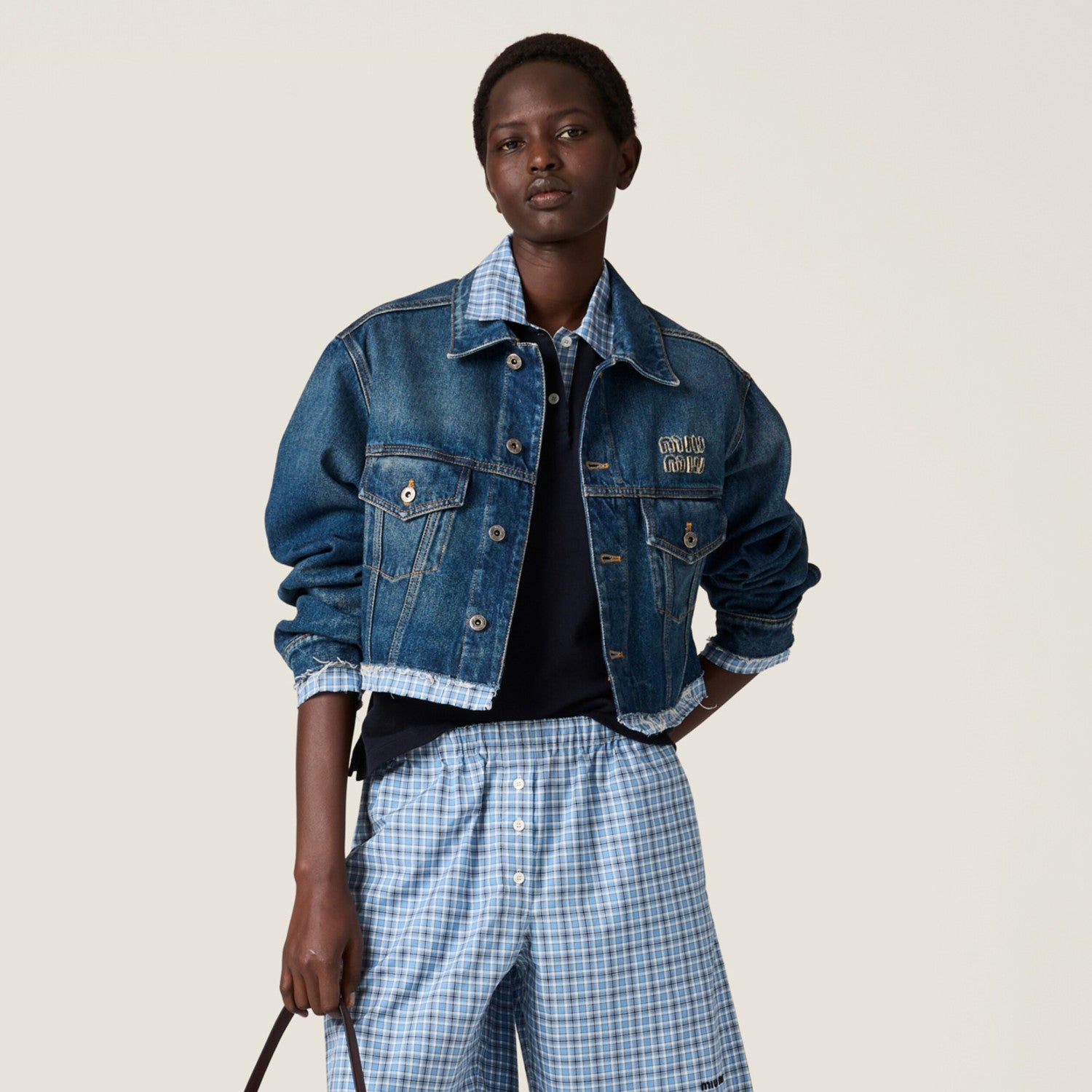MiuMiu Women's Spring/Fall Fashion Casual Lapel Single-Breasted Patchwork Denim Jacket #78836
