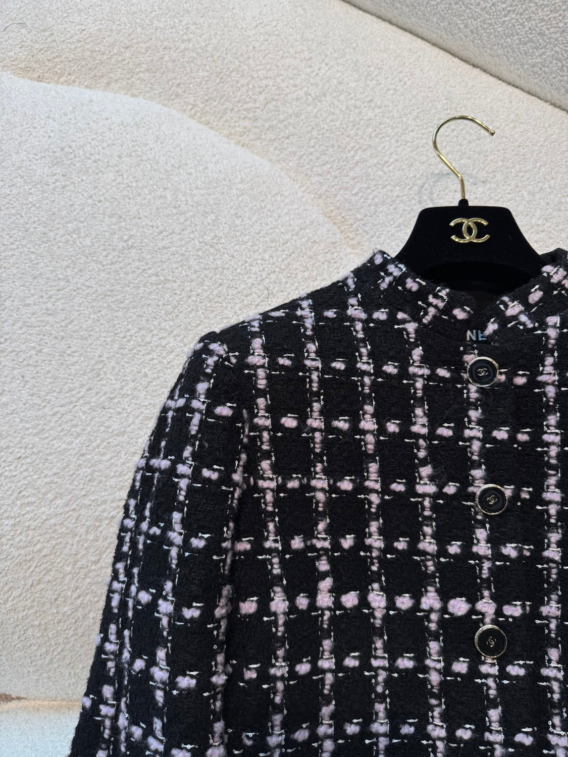 Chanel Women's Fall/Winter Checkered Stand Collar Wool Blend Button-Up Multi-Color Long Coat Jacket Ngvp #2559