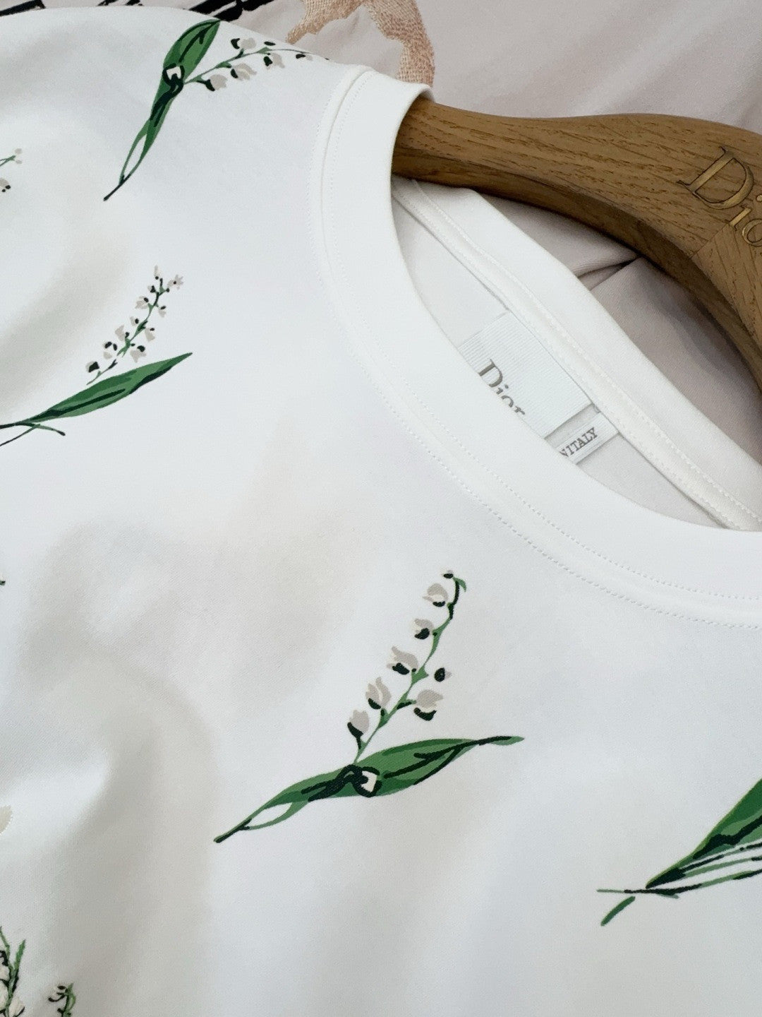 DIOR Oversized T-Shirt White Cotton Jersey with Multicolor Lily of the Valley Motif #377093