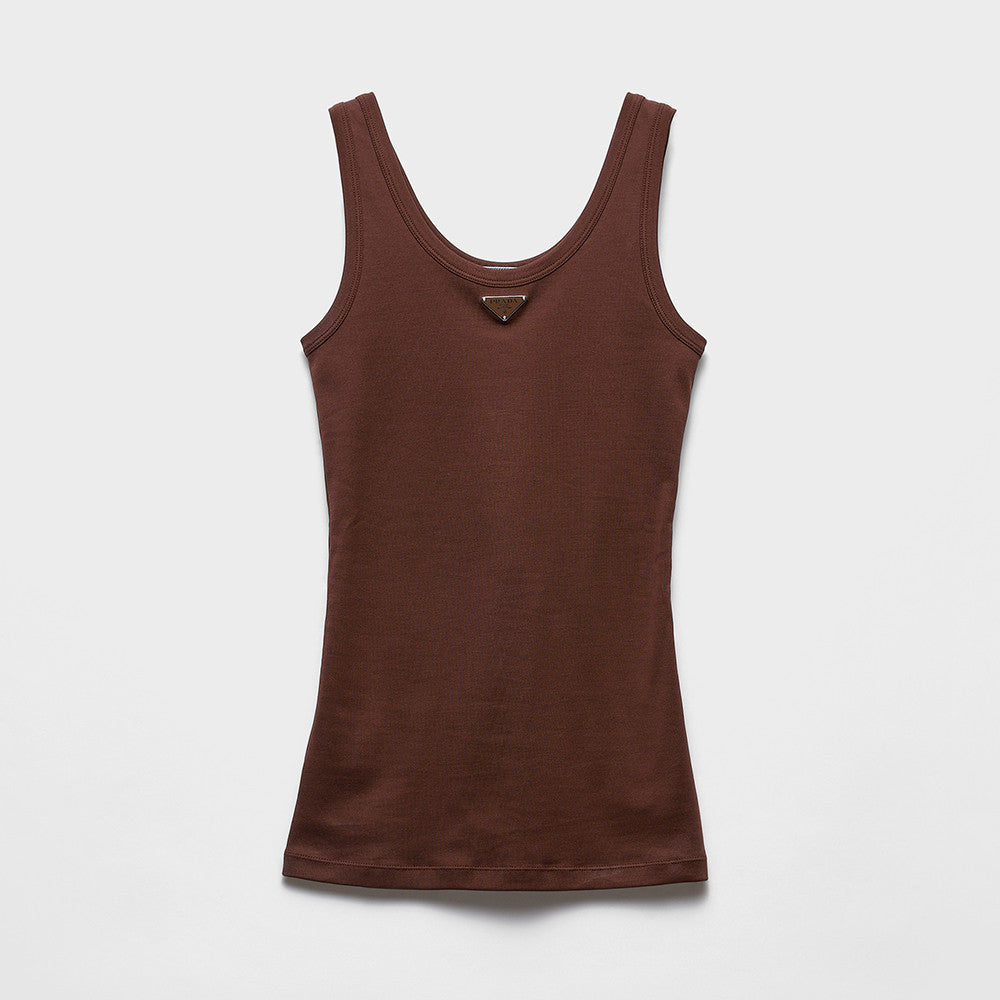 PRADA Cocoa Brown Ribbed Knit Top #378067