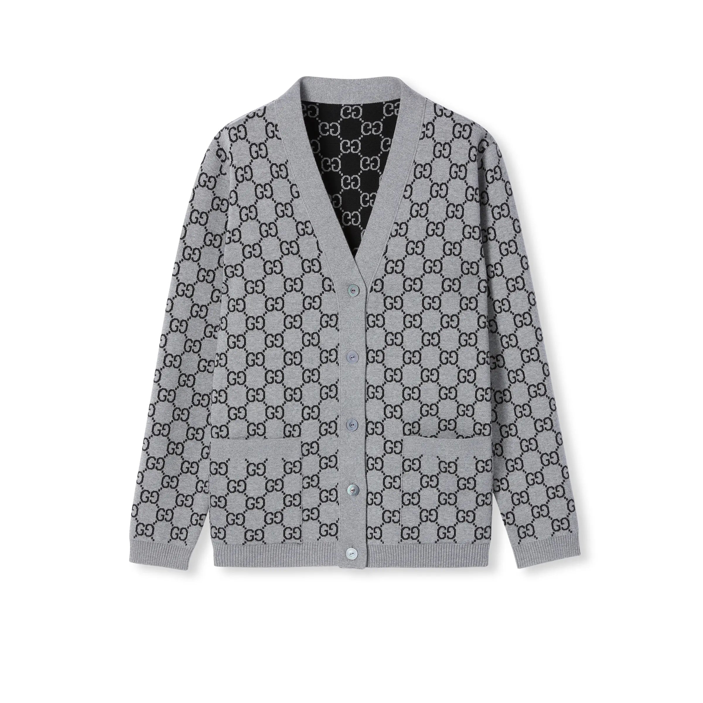 Gucci Men's and Women's Autumn/Winter Fashion Casual Double-Faced GG Jacquard Fine Wool Knit Cardigan #79486