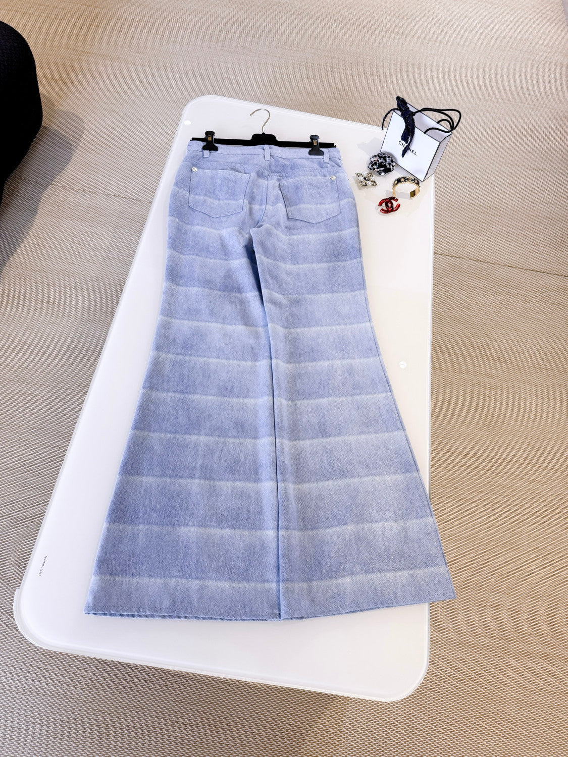 Chanel Jeans Layered Patchwork Denim Light Blue and White #336016