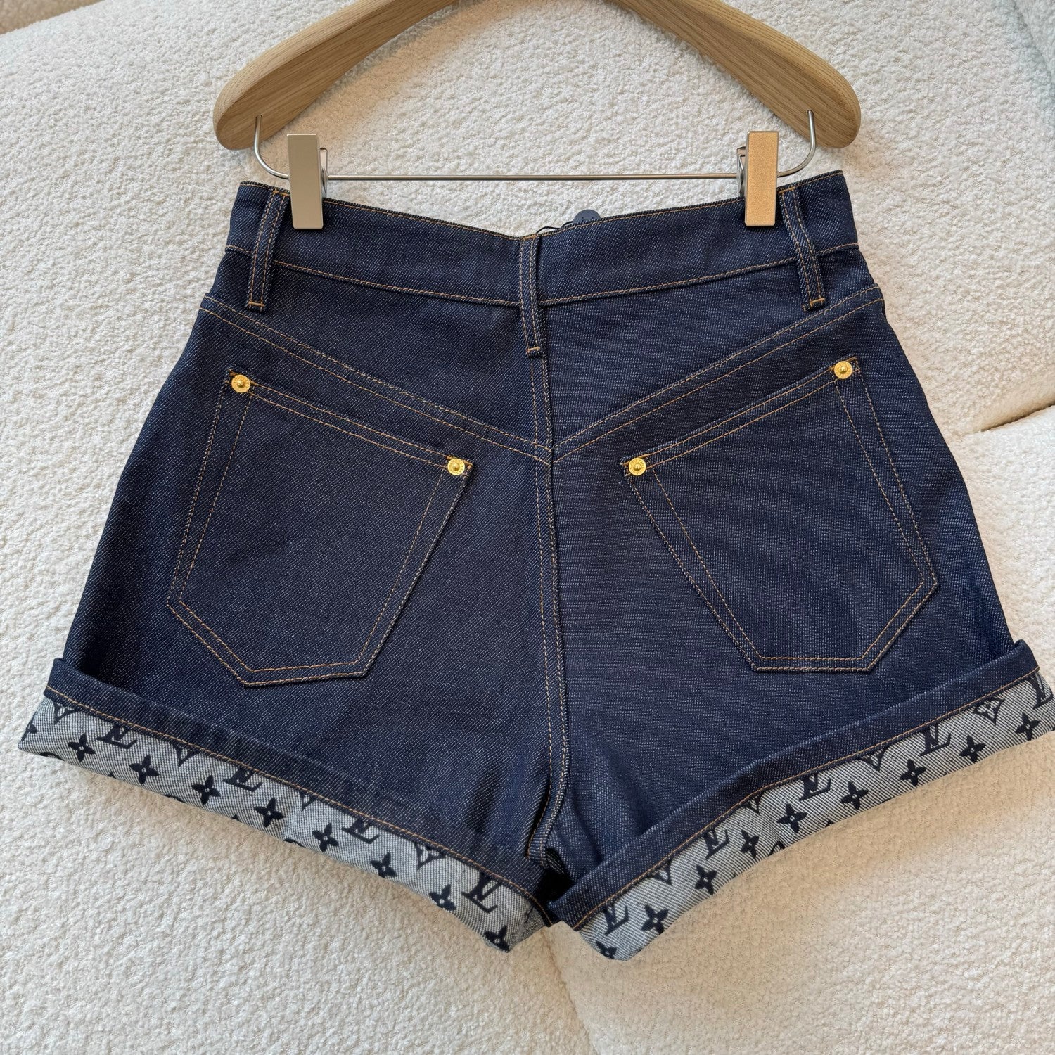Louis Vuitton Women's Summer Solid Color Turn-Up Mini Pocket Denim Shorts #77818