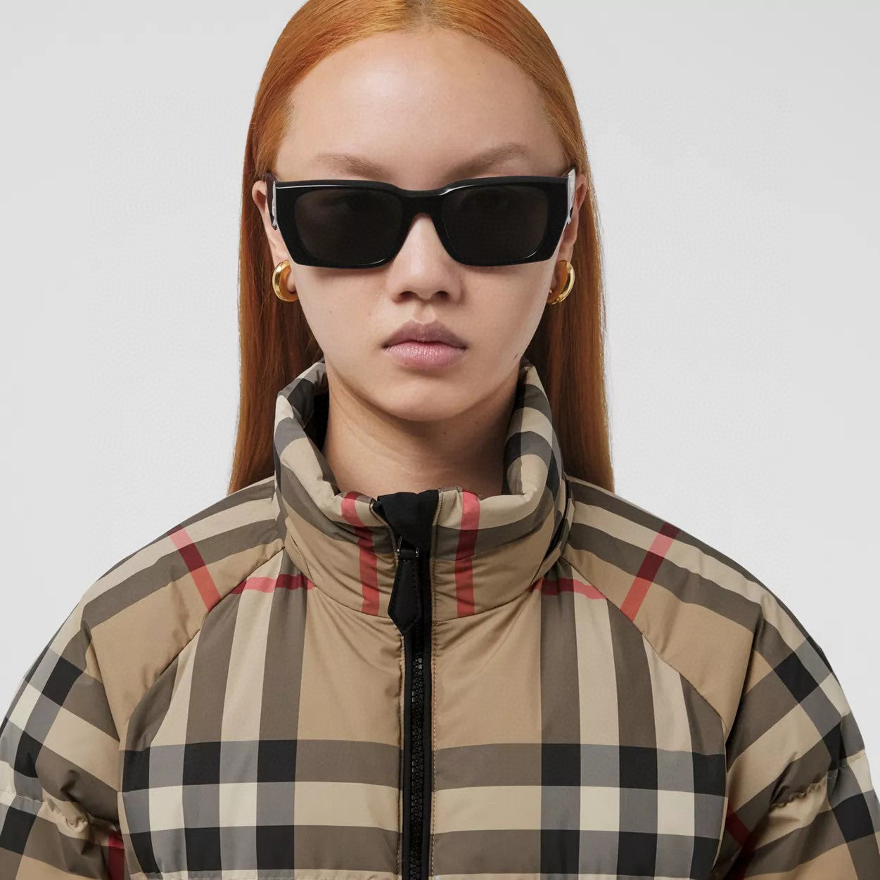 Burberry Fashion Casual High Neck Hooded Zipper Plaid Detachable Hood Plaid Recycled Polyester Down Jacket #79372