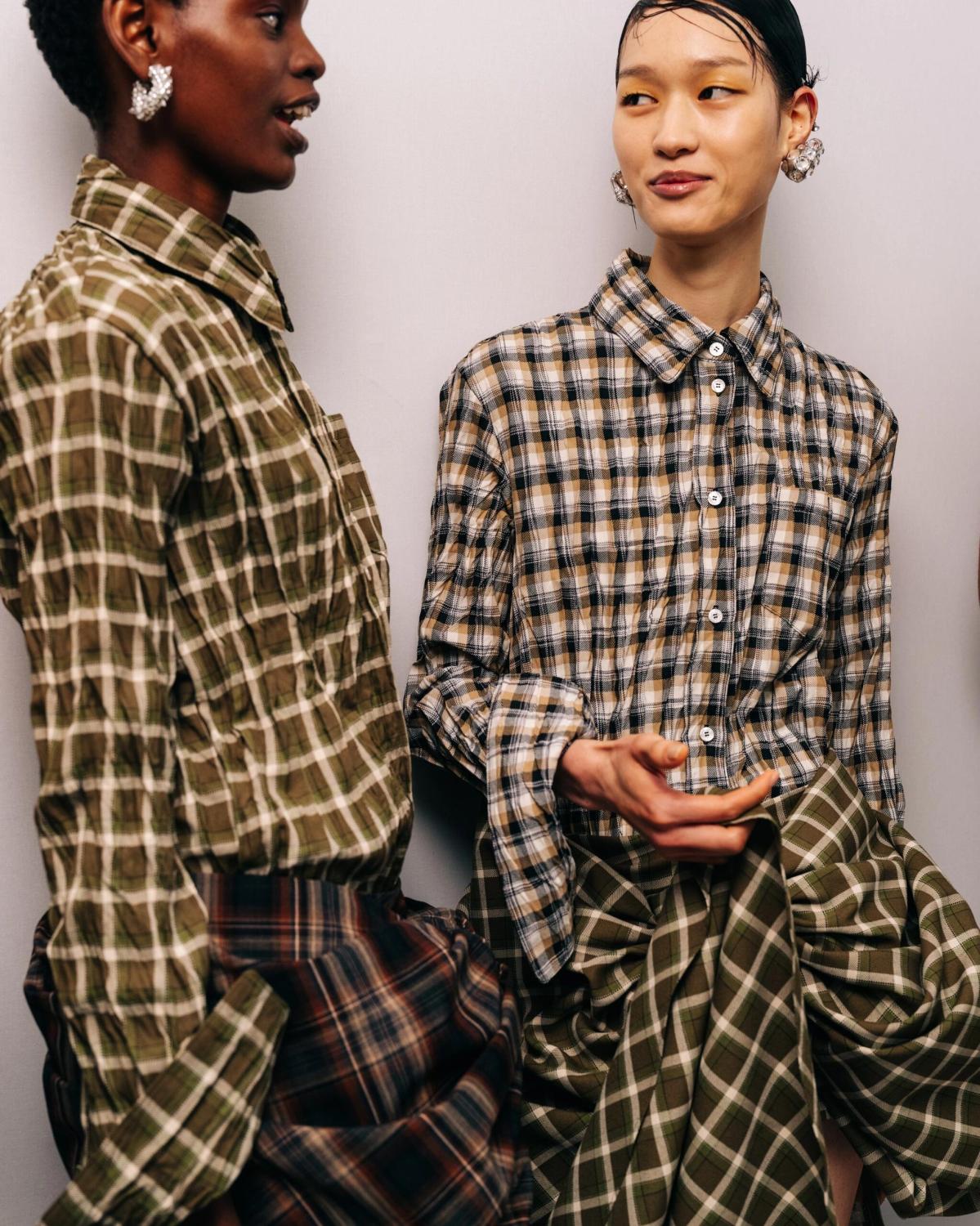Acne Studios Women's Spring/Fall Checkered Single-Breasted Color-Blocked Casual Loose-Fit Long-Sleeve Shirt #81593