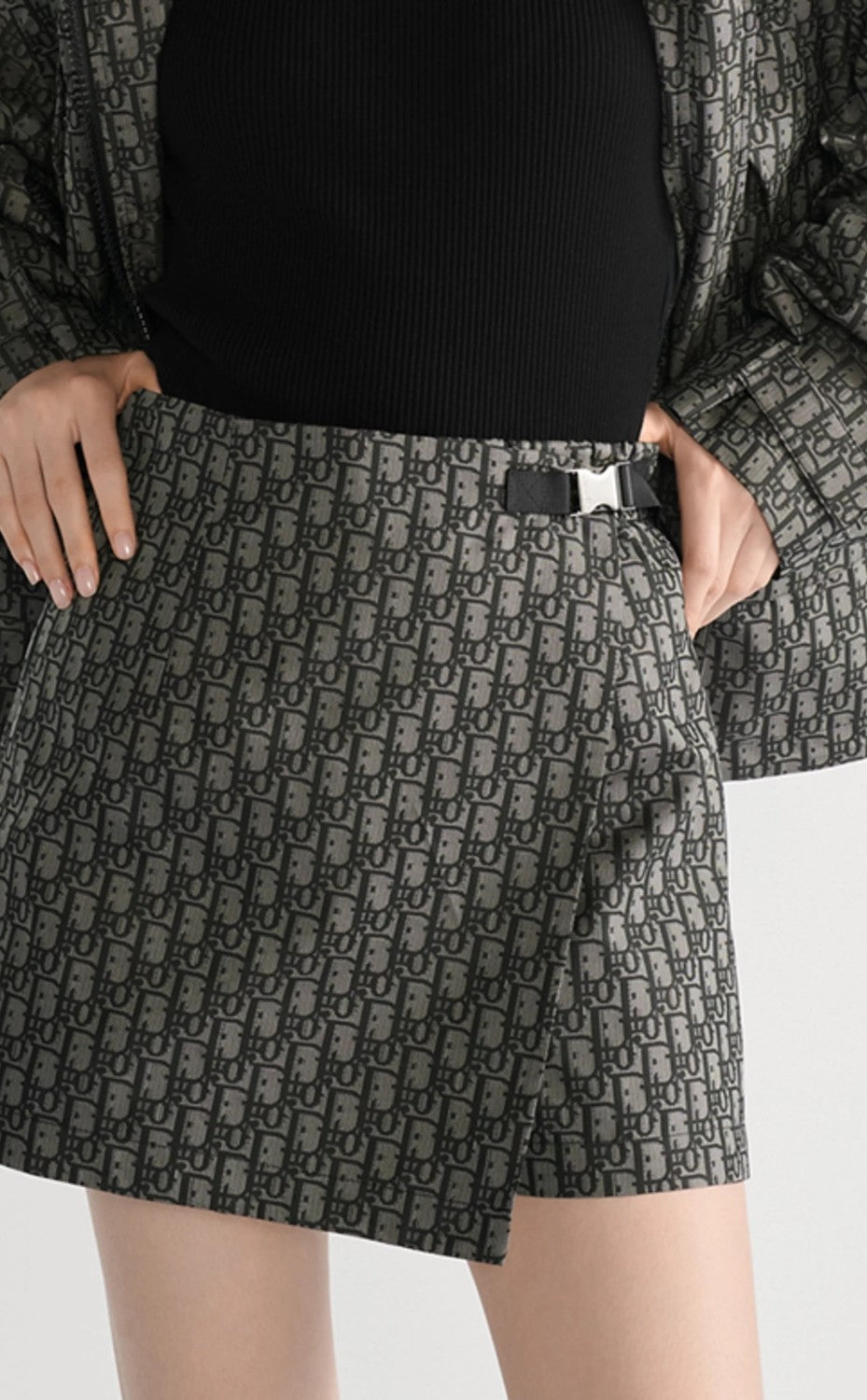 Dior Women's Spring/Fall Fashion Casual Hooded Zipper Jacket with Oblique Print Jacquard Casual Skirt Skirt Set #78938