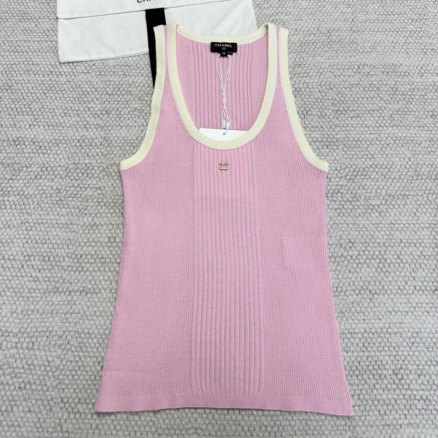 Chanel Women's Summer Fashion Casual Solid Color Round Neck Sleeveless Knit Tank Top Vest #78478