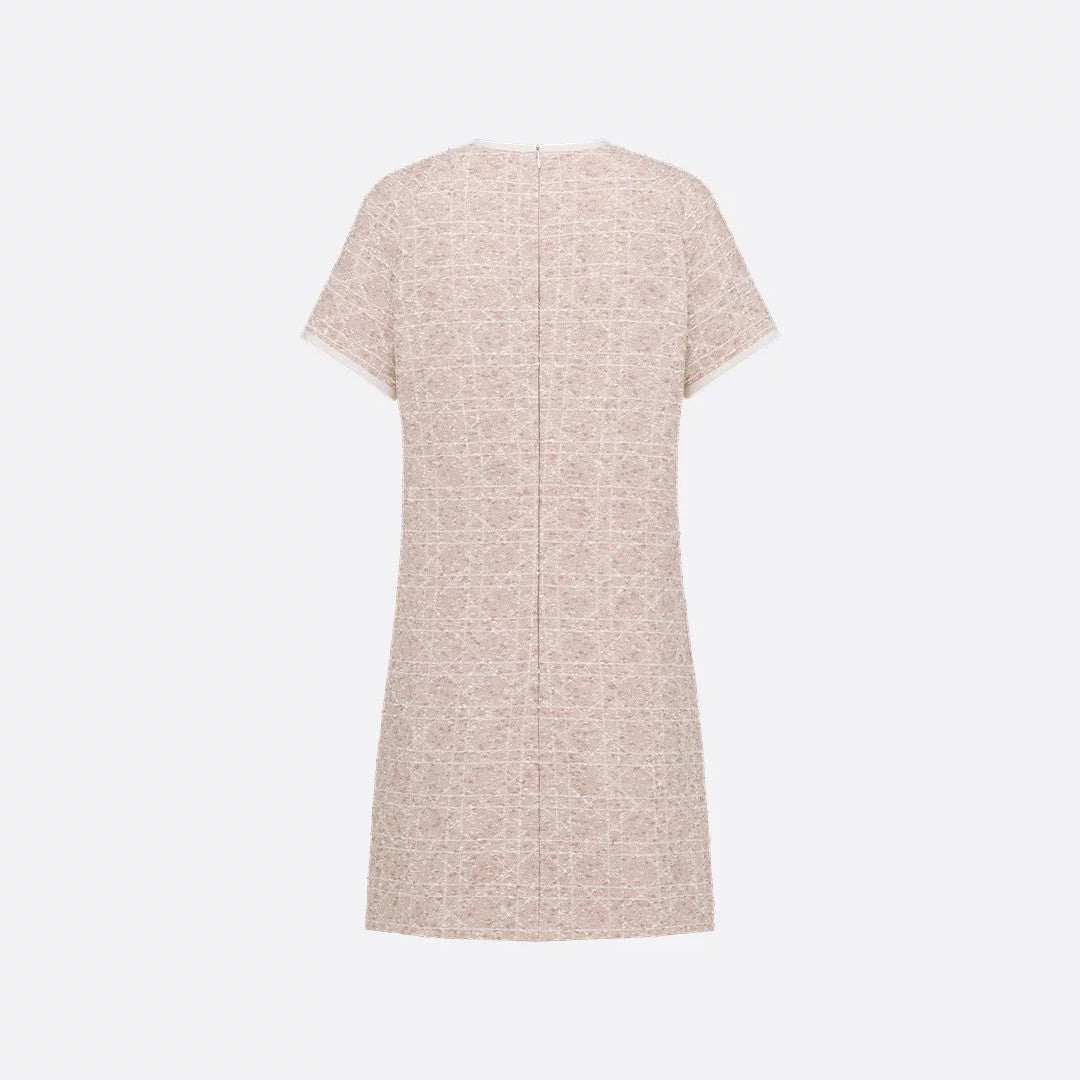 Dior ? Women's Spring/Summer Fashion Casual Round Neck Simple Elegant Rattan Check Short Sleeve Dress #79562