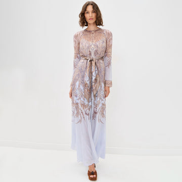 Zimmermann Women's Hypnotic Sheath Summer Round Neck Floral Print Zipper Long Sleeved Mid Waist Dresses #81569