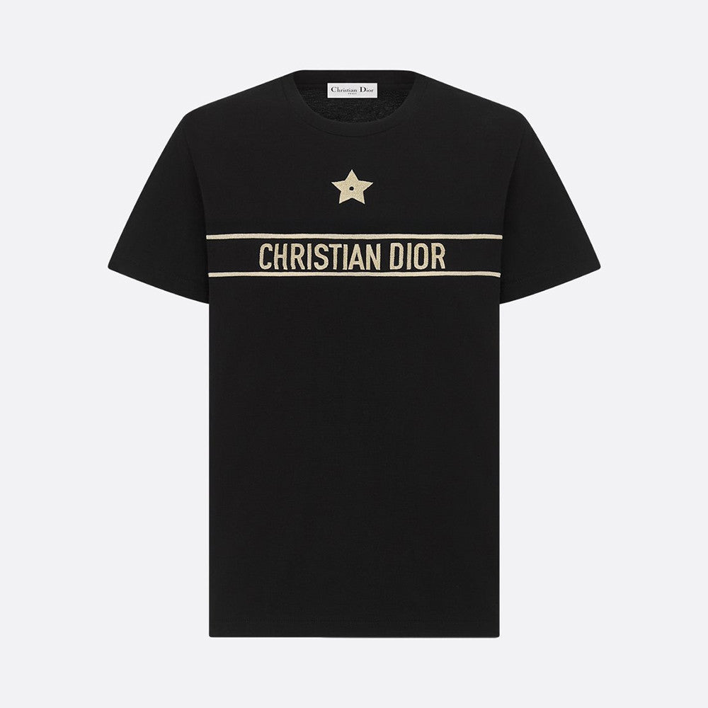 Dior Embroidered T-shirt Black and Gold Tone Cotton Jersey #334725