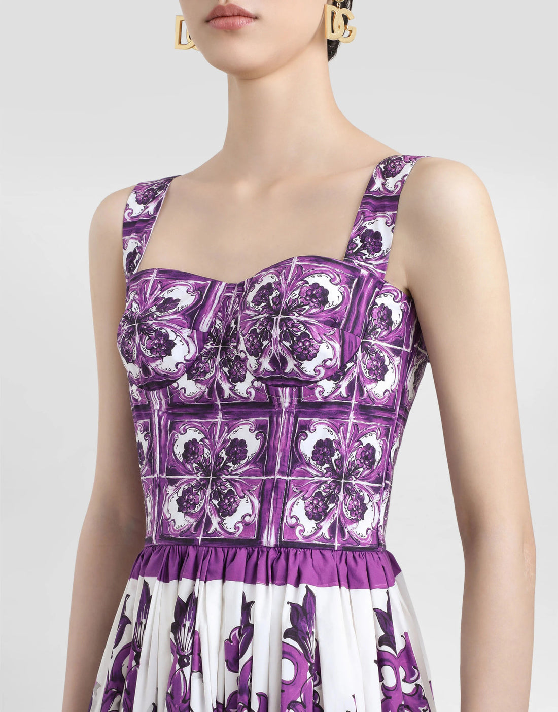 Dolce&Gabbana Women's Majolica Print Strapless Halter Summer Sleeveless Mid-Length Poplin Dresses Ngvp #2316