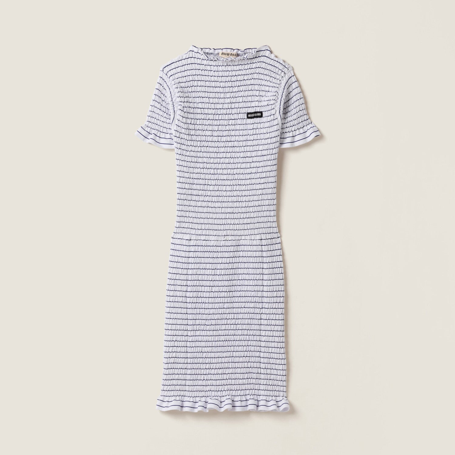 MiuMiu Women's Summer Fashion Casual Pleated Striped Plain Knit Short Sleeve Dress #78442